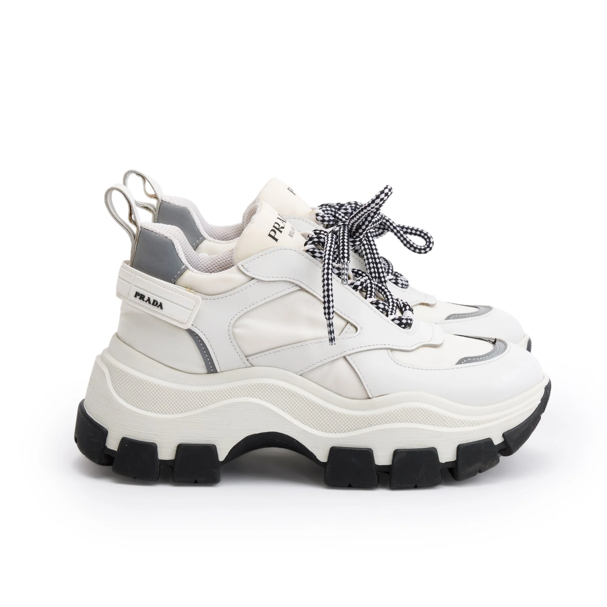 Prada White Calfskin Nylon Pegasus Sneakers, Size 36.5 w/ Box - Image 4