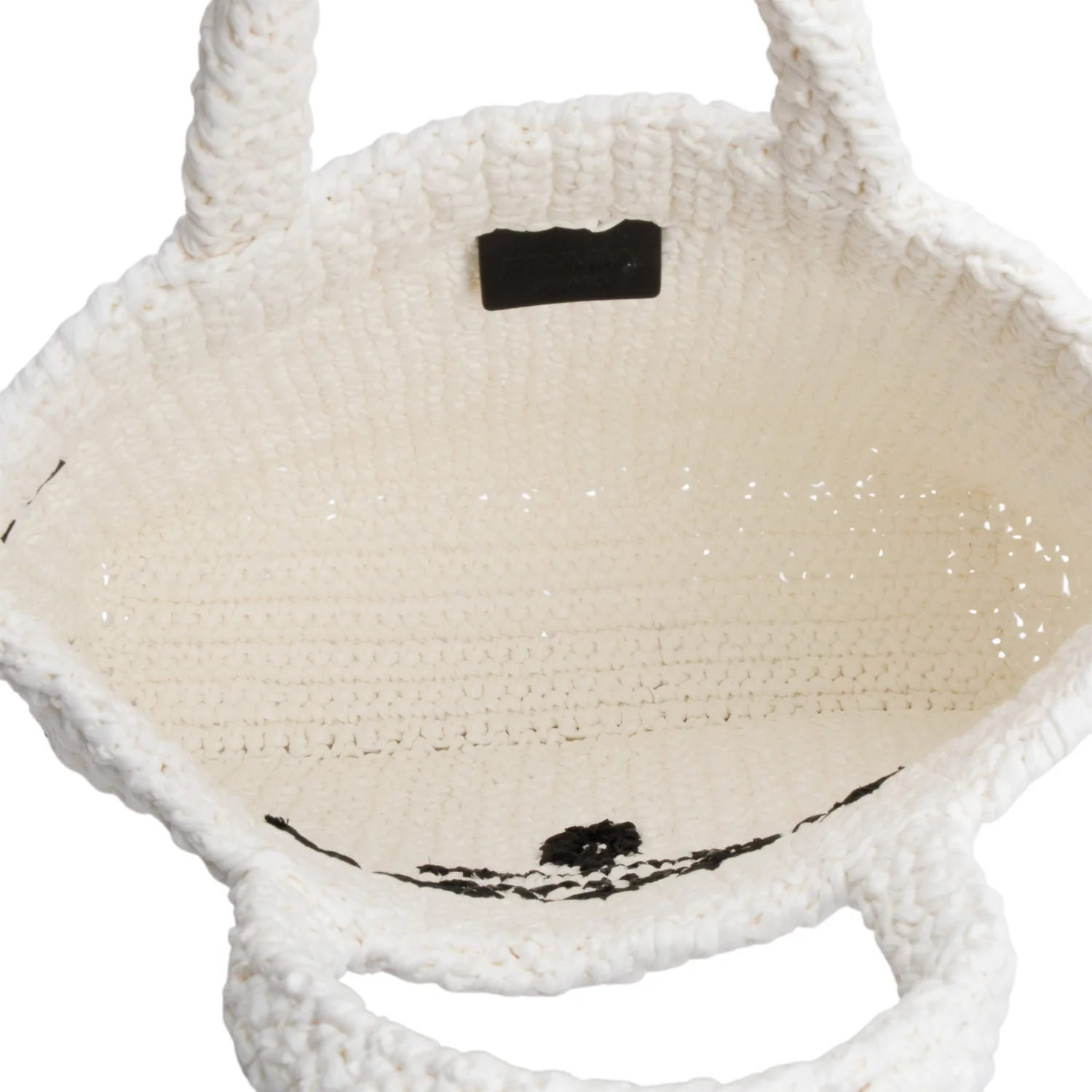 Prada White Crochet Raffia Small Logo Tote - Image 5