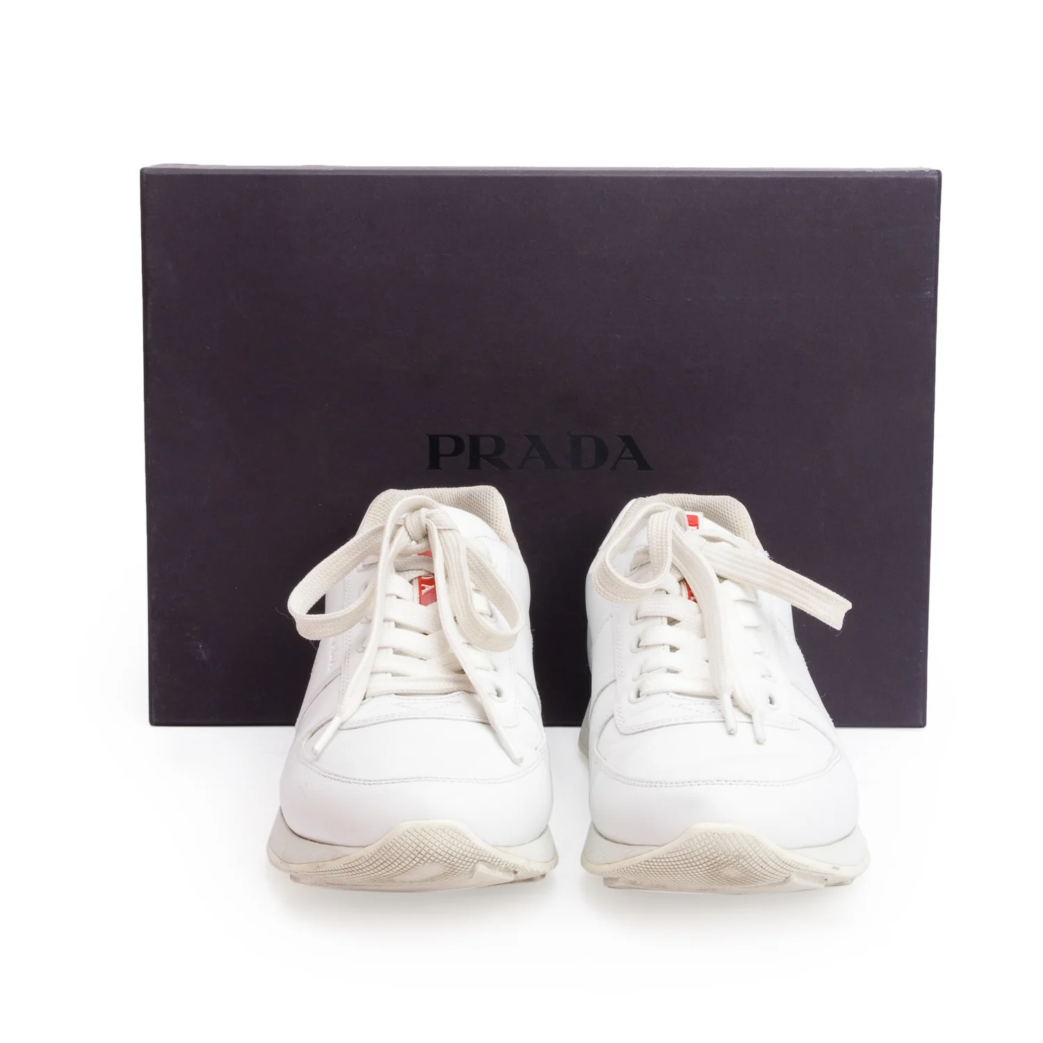 Prada White Leather Sport Sneakers, Men's Size 8.5 w/ Box - Image 2