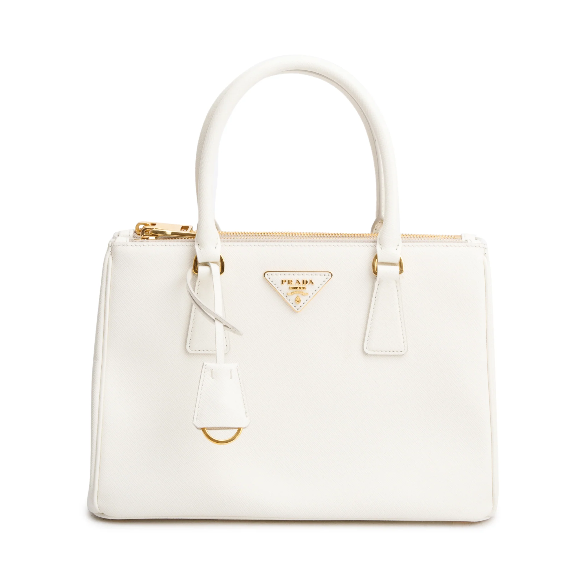 Prada White Saffiano Leather Small Double Zip Galleria Tote w/ Strap - Image 3