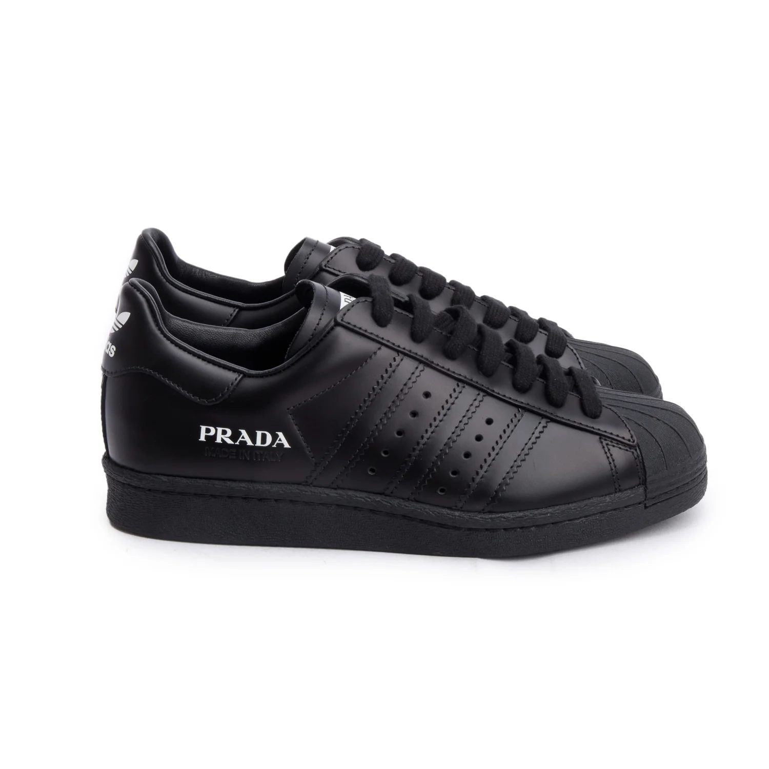Prada X Adidas Black Leather Superstar Sneakers, Size 4 w/ Box - Image 3