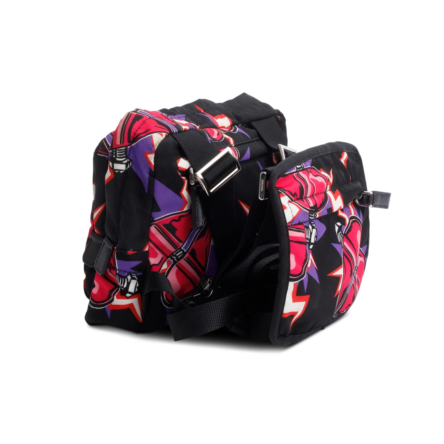 Prada X Universal Studios Black Multicolor Tessuto Nylon Frankenstein Heart Harnes Body Bag - Image 4