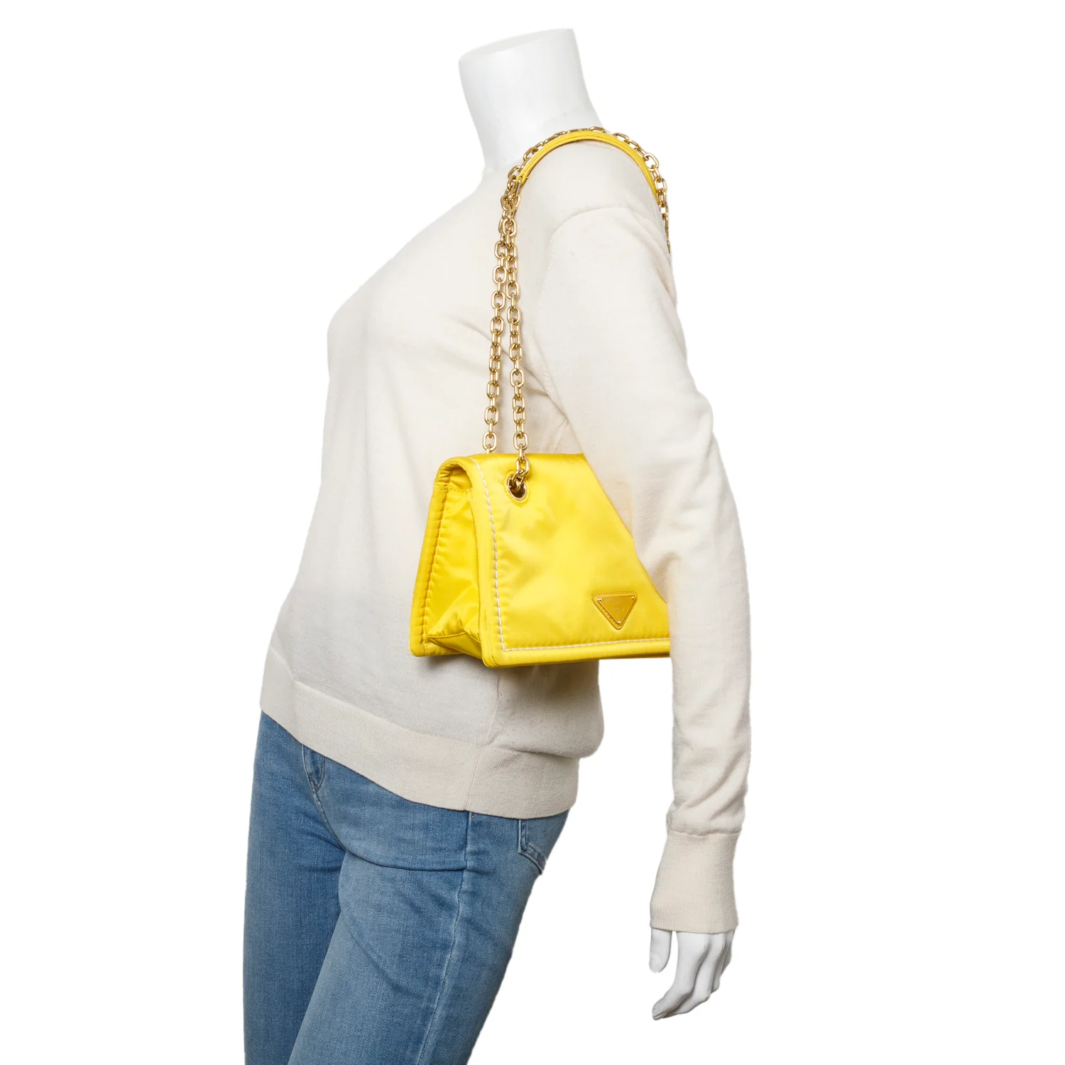 Prada Yellow Nylon Tessuto Chain Flap Bag w/ Authenticity Card - Image 2