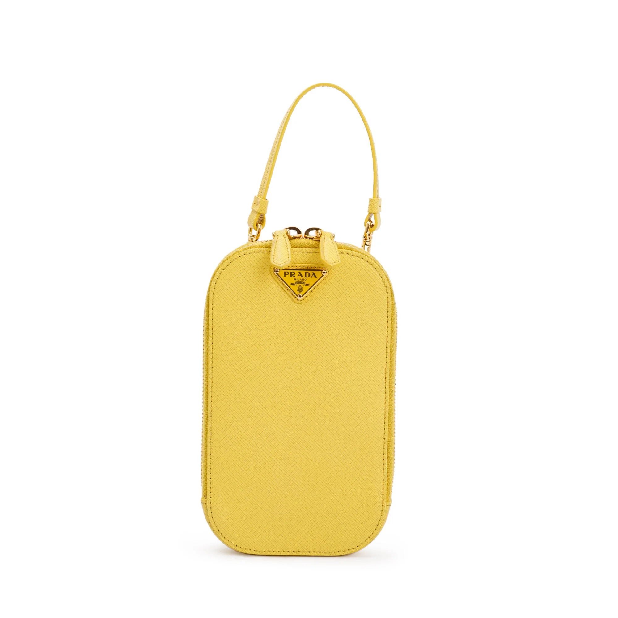 Prada Yellow Saffiano Triangle Phone Bag w/ Strap, Box & Authenticity Card - Image 4