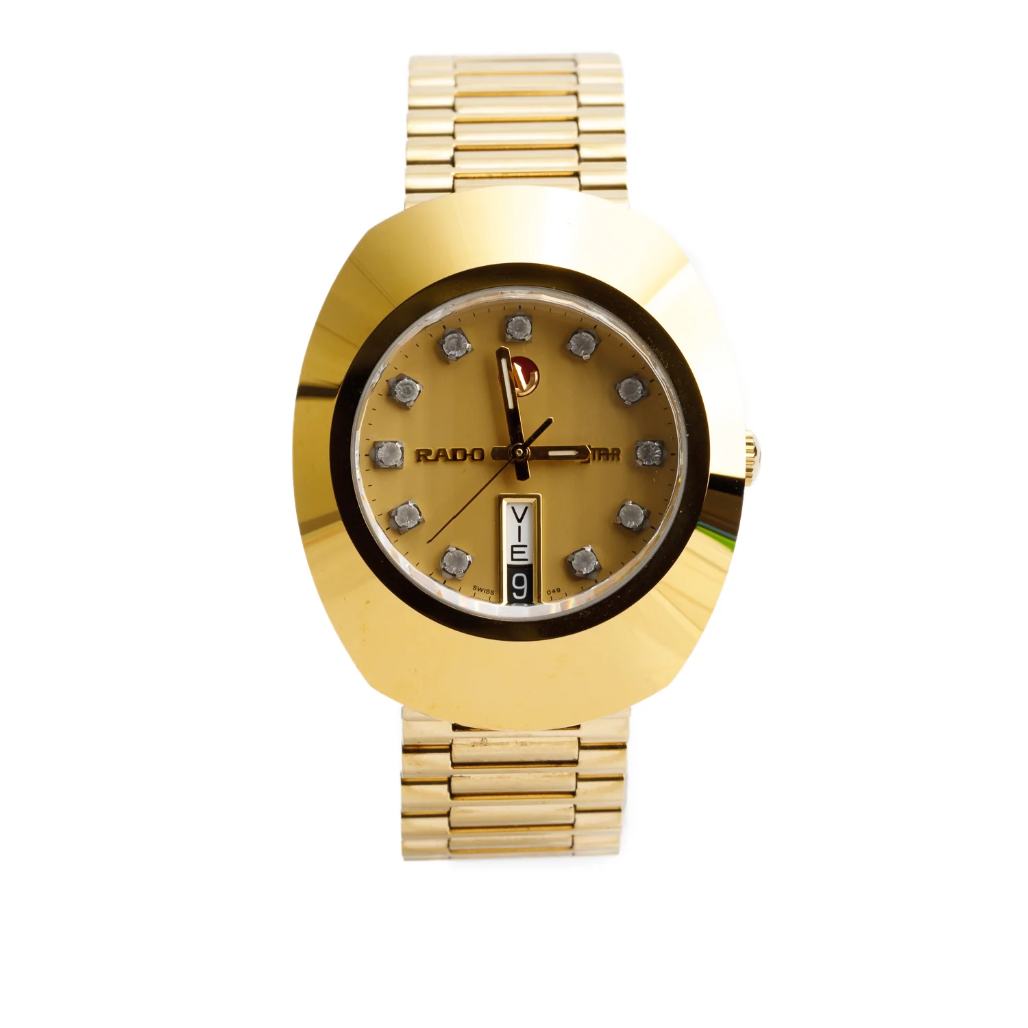 Rado Gold-Plated Stainless Steel Original DiaStar Automatic Day Date Watch Gold Diamond Dial
