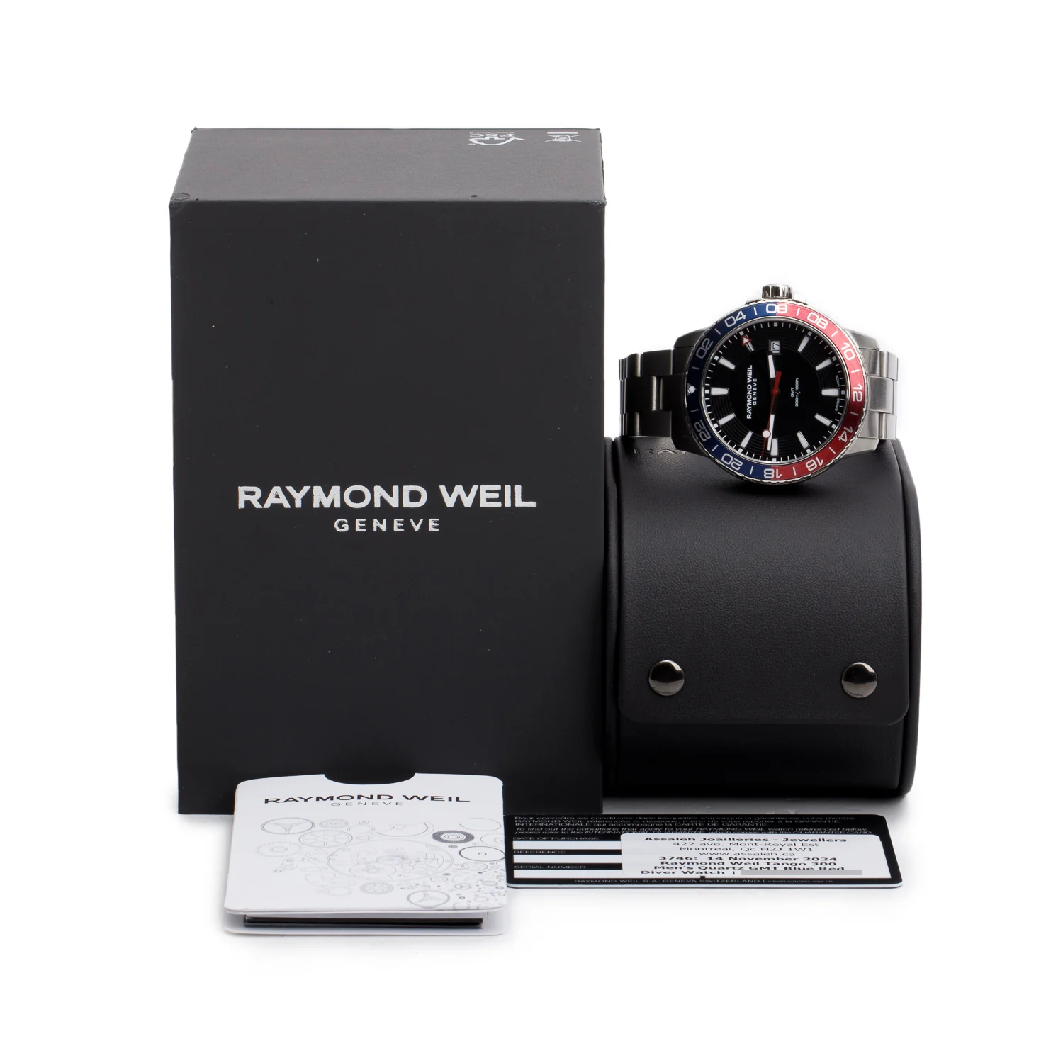 Raymond Weil Stainless Steel Pepsi Bezel Tango 42 MM GMT Quartz Watch Black Dial 8280 w/ Box & Papers - Image 2