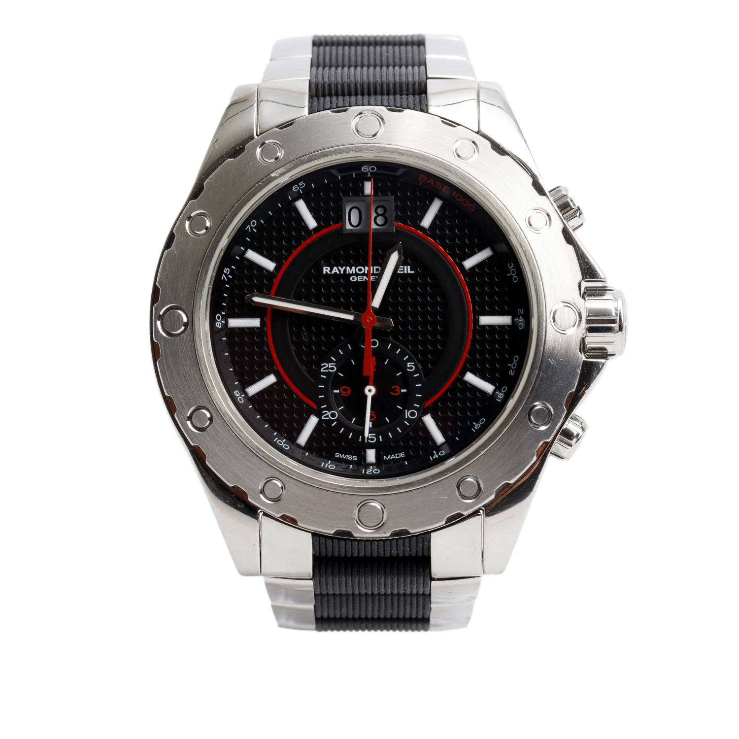 Raymond Weil Stainless Steel RW Sport 44 MM Quartz Watch Black Dial 8600 w/ Box