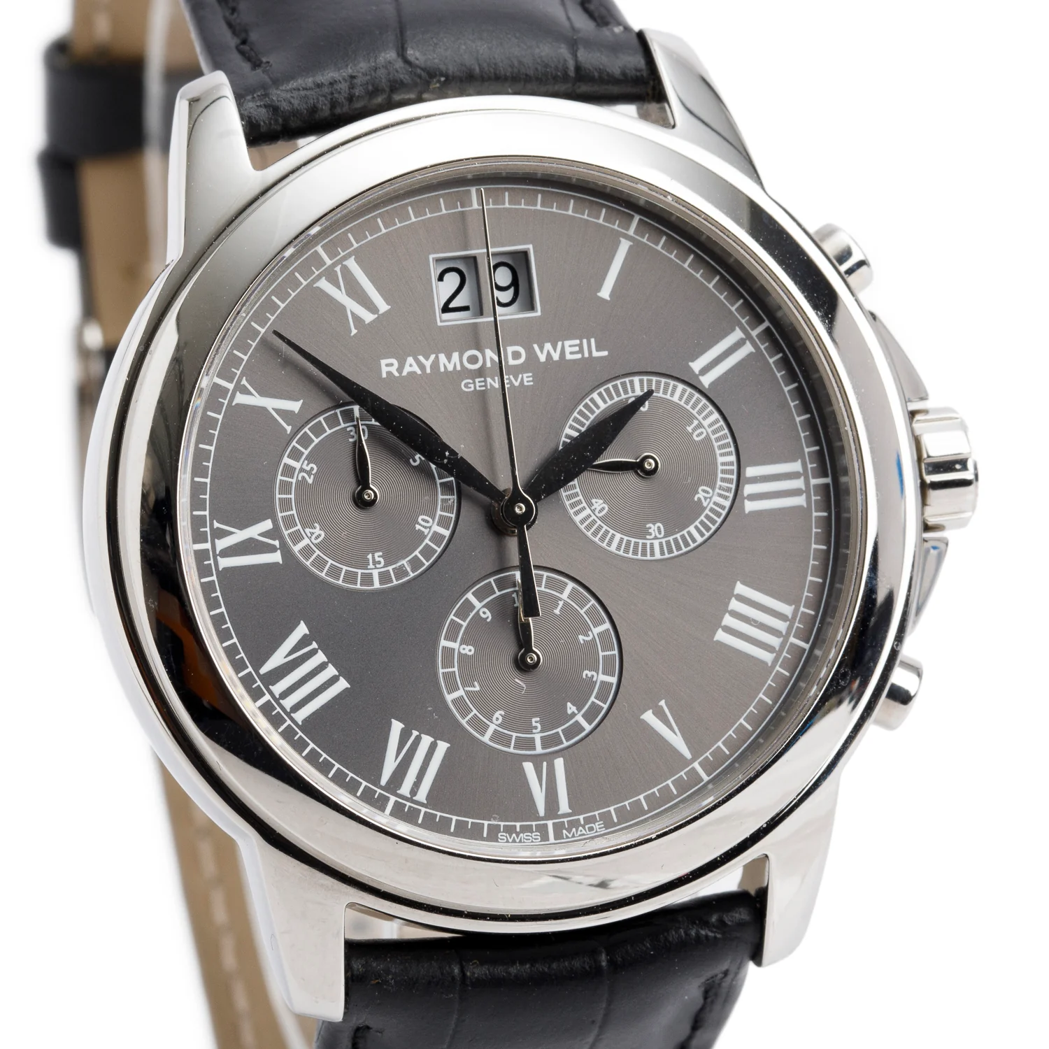 Raymond Weil Stainless Steel Tradition 39 MM Chronograph Quartz Watch Grey Dial 4476 w/ Box & Papers - Image 3
