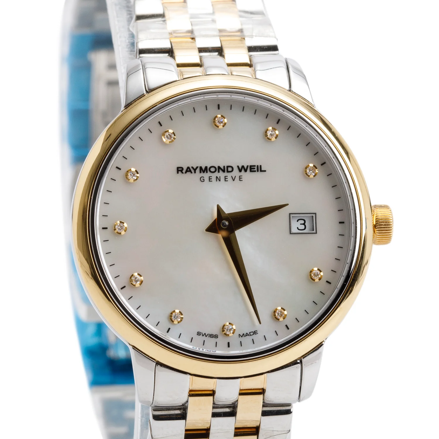 Raymond Weil Stainless Steel & Yellow Gold PVD Toccata 29 MM Quartz Watch Mother of Pearl Diamond Dial 5988 w/ Box & Papers - Image 3