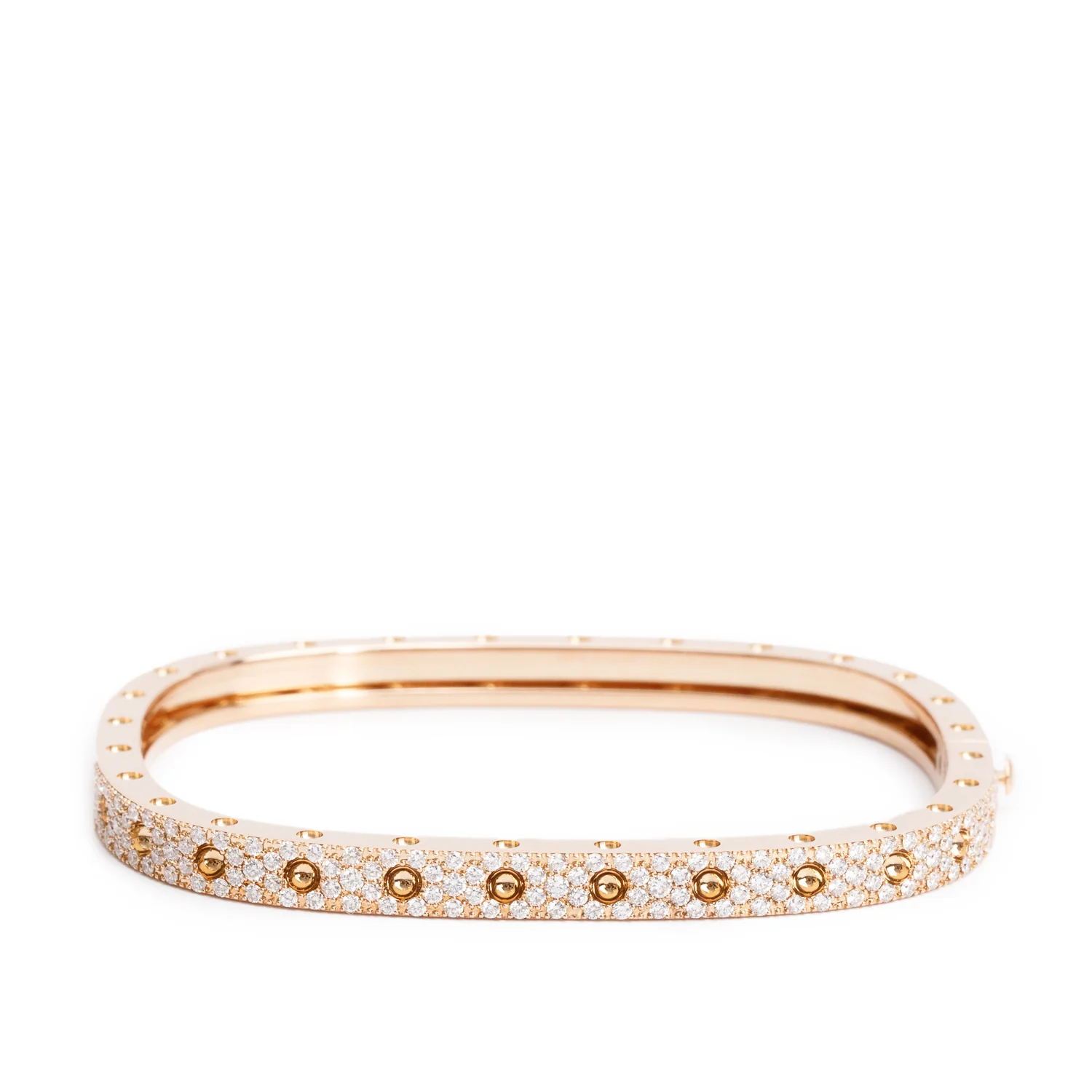 Roberto Coin 18k Rose Gold Pave Diamond Pois Moi Single-Row Square Bangle Bracelet