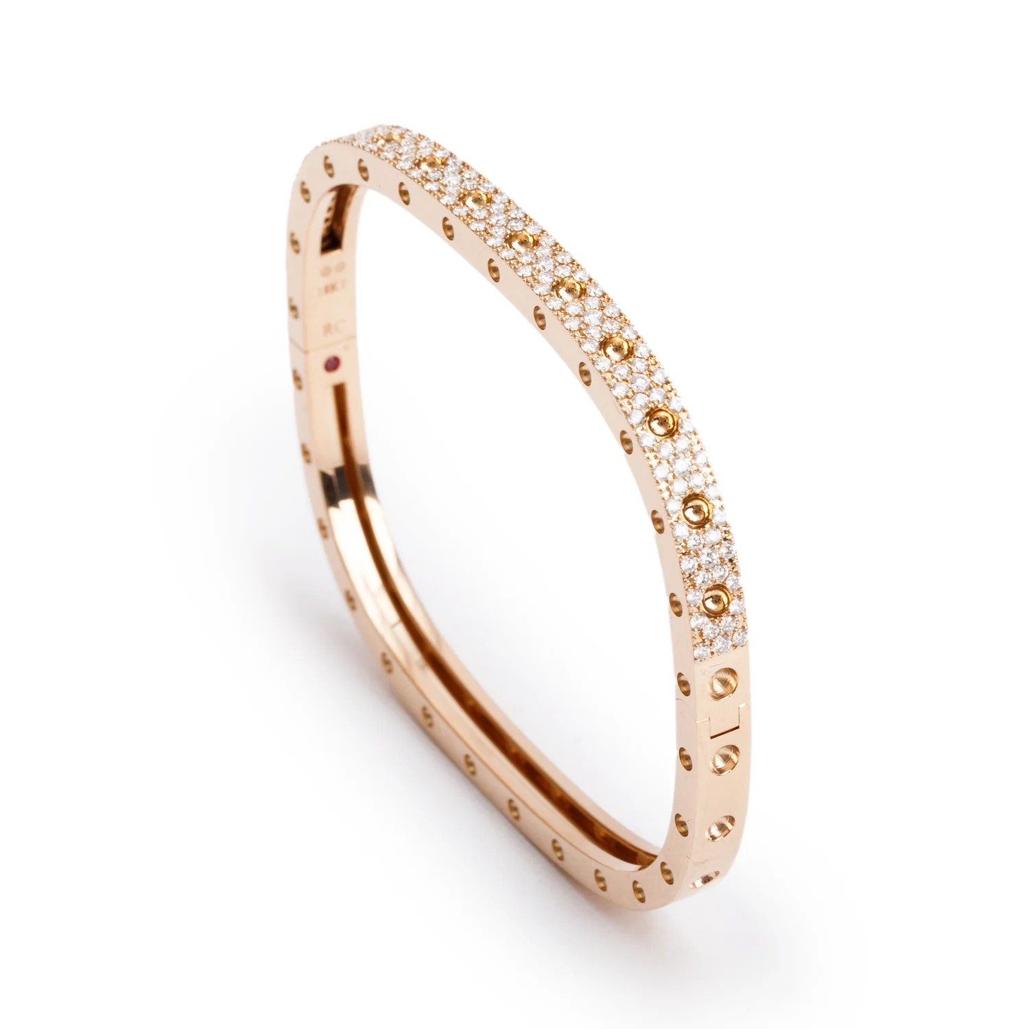 Roberto Coin 18k Rose Gold Pave Diamond Pois Moi Single-Row Square Bangle Bracelet - Image 3