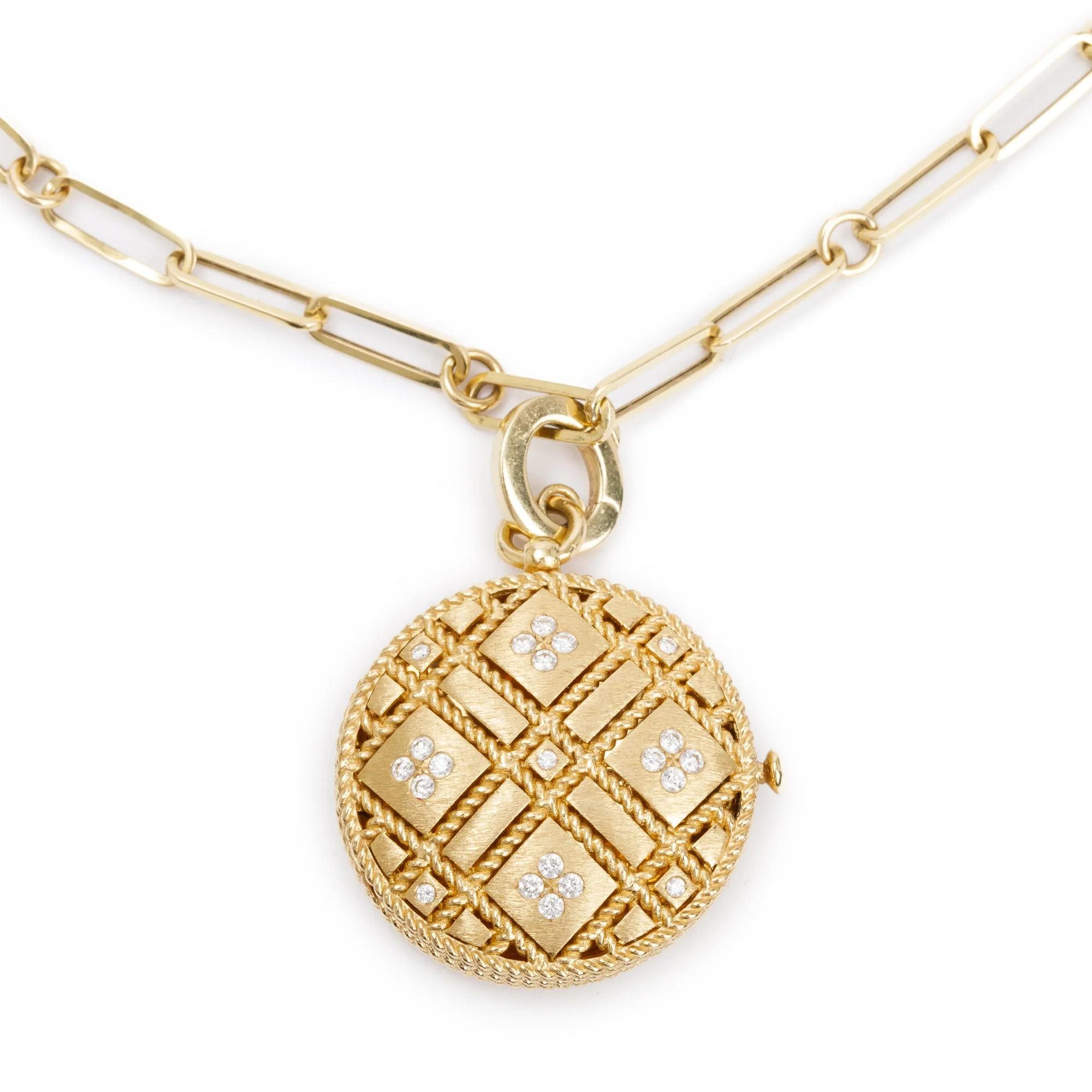 Roberto Coin 18k Yellow Gold Diamond Palazzo Ducale Satin Locket Pendant Necklace w/ Box - Image 4