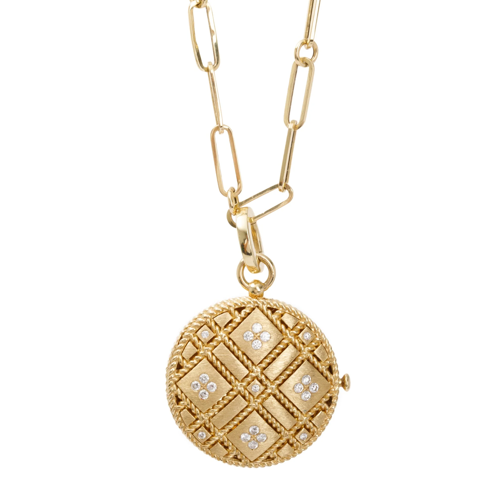 Roberto Coin 18k Yellow Gold Diamond Palazzo Ducale Satin Locket Pendant Necklace w/ Box - Image 9