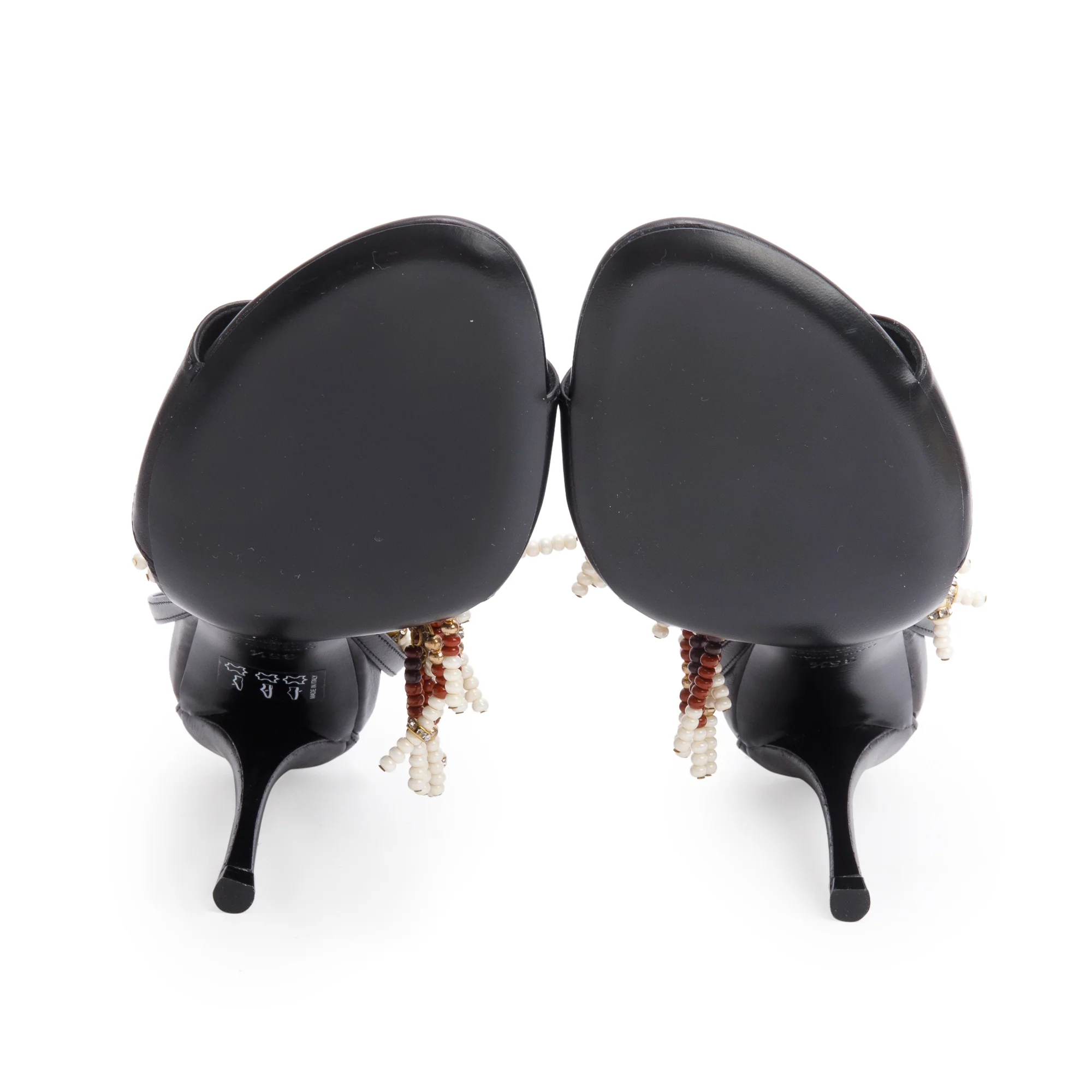 Roger VIvier Black Leather Fringed Beaded Heeled Sandals, Size 35.5 - Image 5