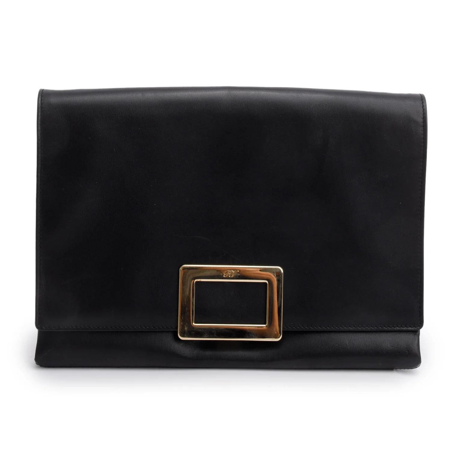 Roger Vivier Black Soft Leather Envelope Clutch on Chain - Image 2