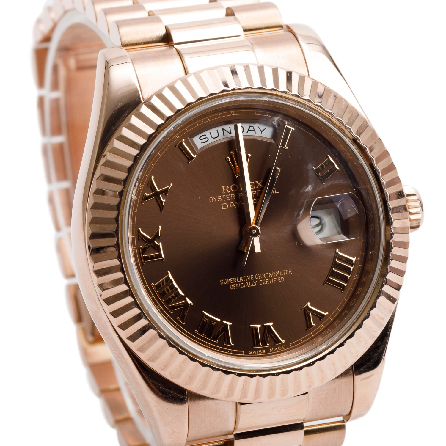Rolex 18k Everose Gold Day Date II 41 MM President Watch Chocolate Roman Dial 218235 w/ Box & Papers - Image 3