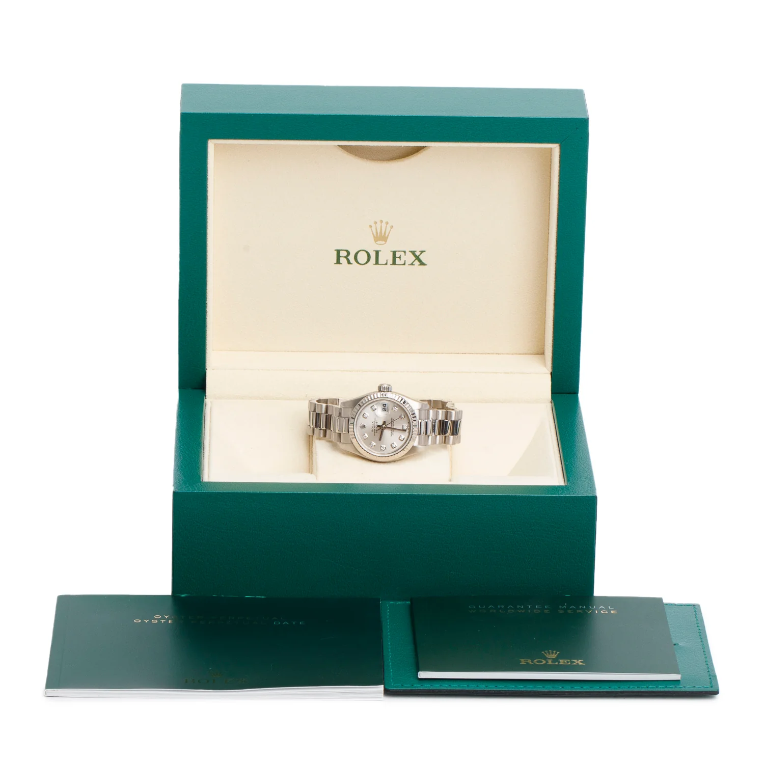 Rolex 18k White Gold Lady-Datejust President 26 MM Automatic Watch Silver Diamond Dial 179179 w/ Box - Image 2