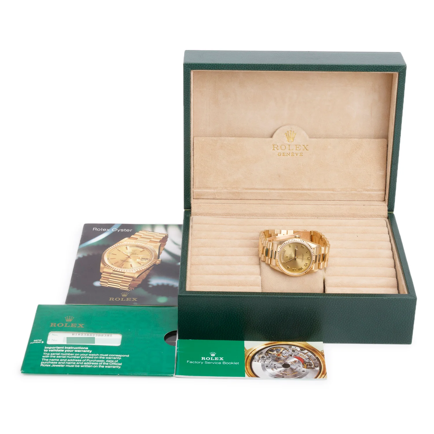 Rolex 18k Yellow Gold Day Date 36 MM President Watch Champagne Roman Dial 18238 w/ Box & Papers - Image 2