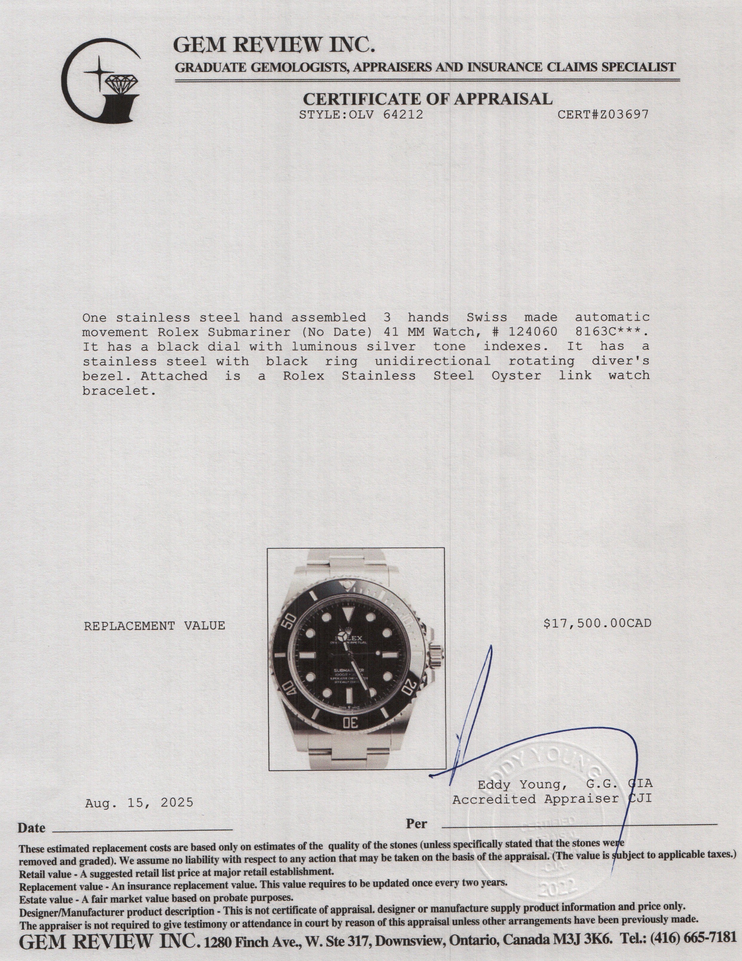 Rolex 2021 Stainless Steel Submariner (No Date) 41 MM Automatic Watch 124060 w/ Box & Papers - Image 6