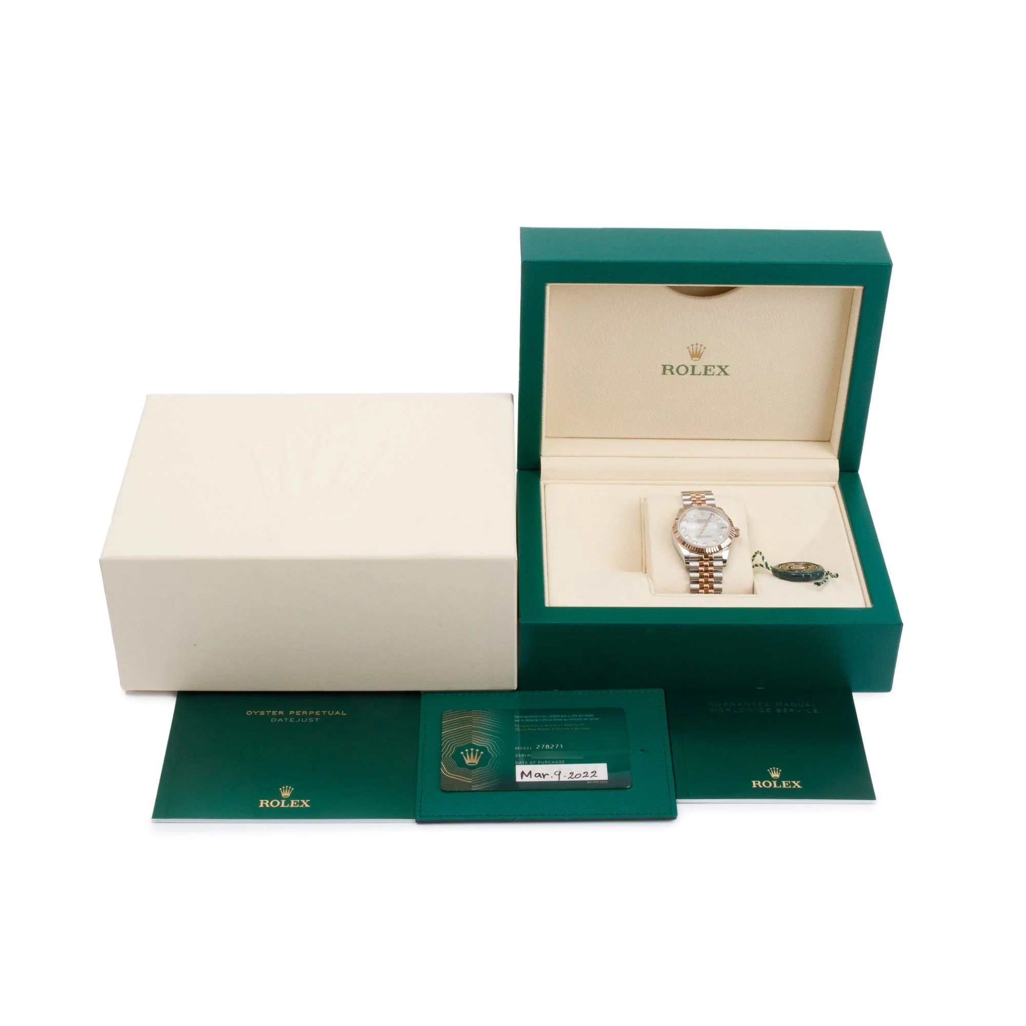 Rolex 2022 Stainless Steel & 18k Everose Gold Datejust Mother of Pearl Diamond Dial 31 MM Watch w/ Box & Papers - Image 2