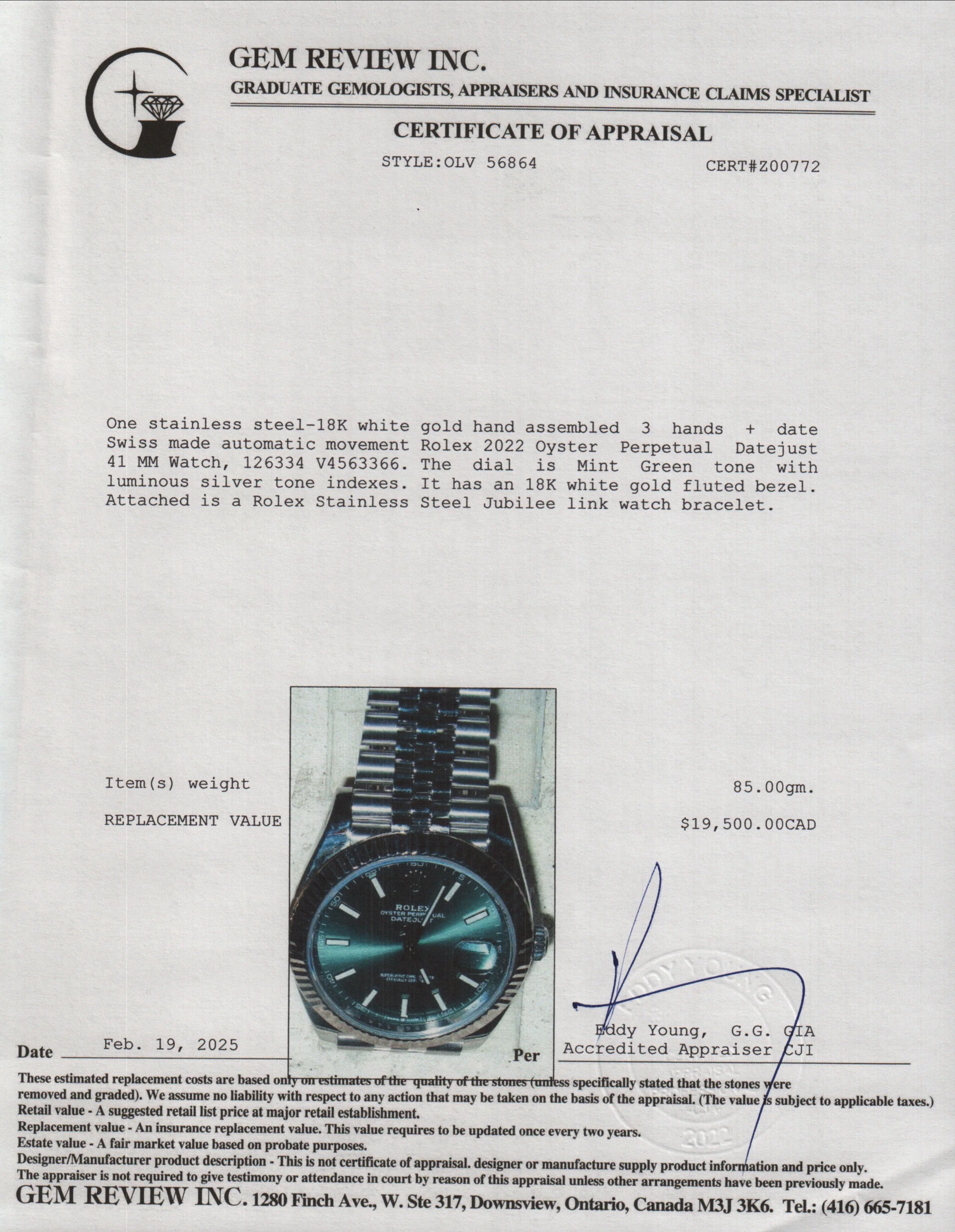 Rolex 2022 Stainless Steel Oyster Perpetual Datejust 41 MM Watch Mint Green Dial 126334 w/ Box & Papers - Image 6