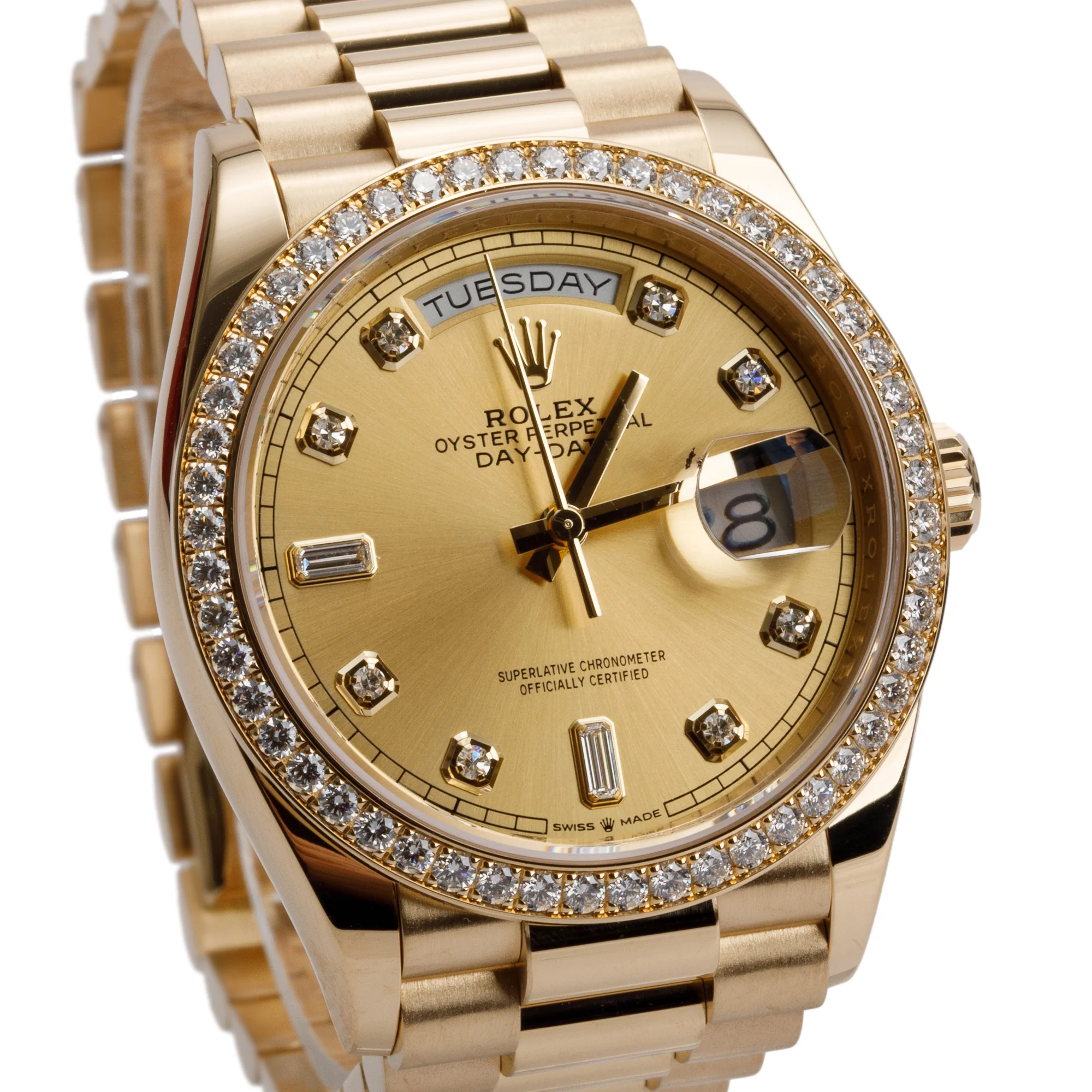 Rolex 2023 18k Yellow Gold Diamond Bezel & Dial Day Date 36 MM President Watch 128348RBR w/ Box & Papers - Image 3