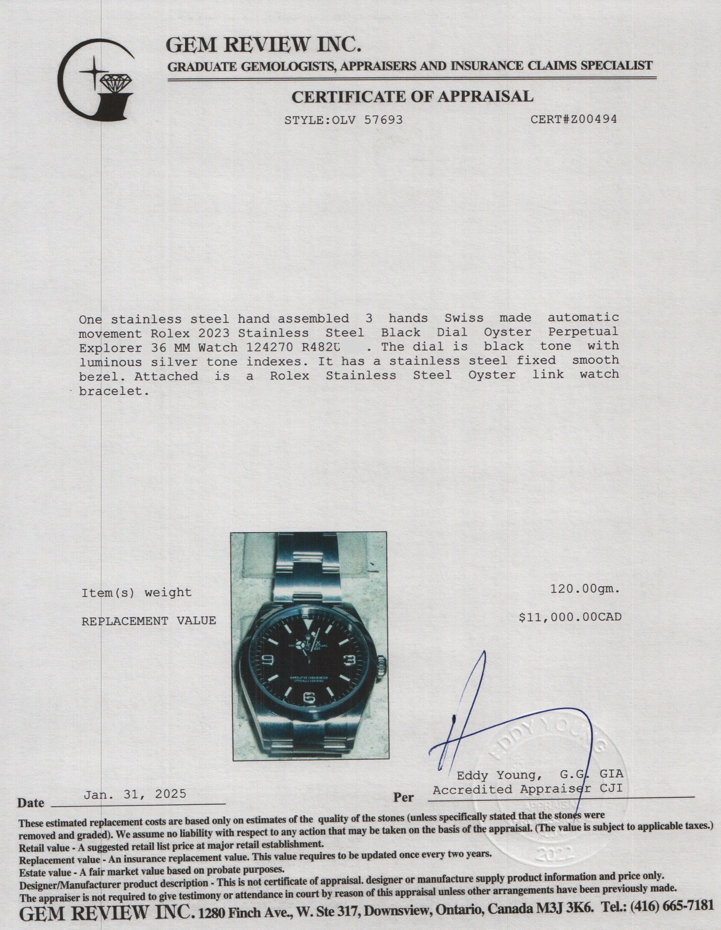 Rolex 2023 Stainless Steel Black Dial Oyster Perpetual Explorer 36 MM Watch 124270 w/ Box & Papers - Image 6