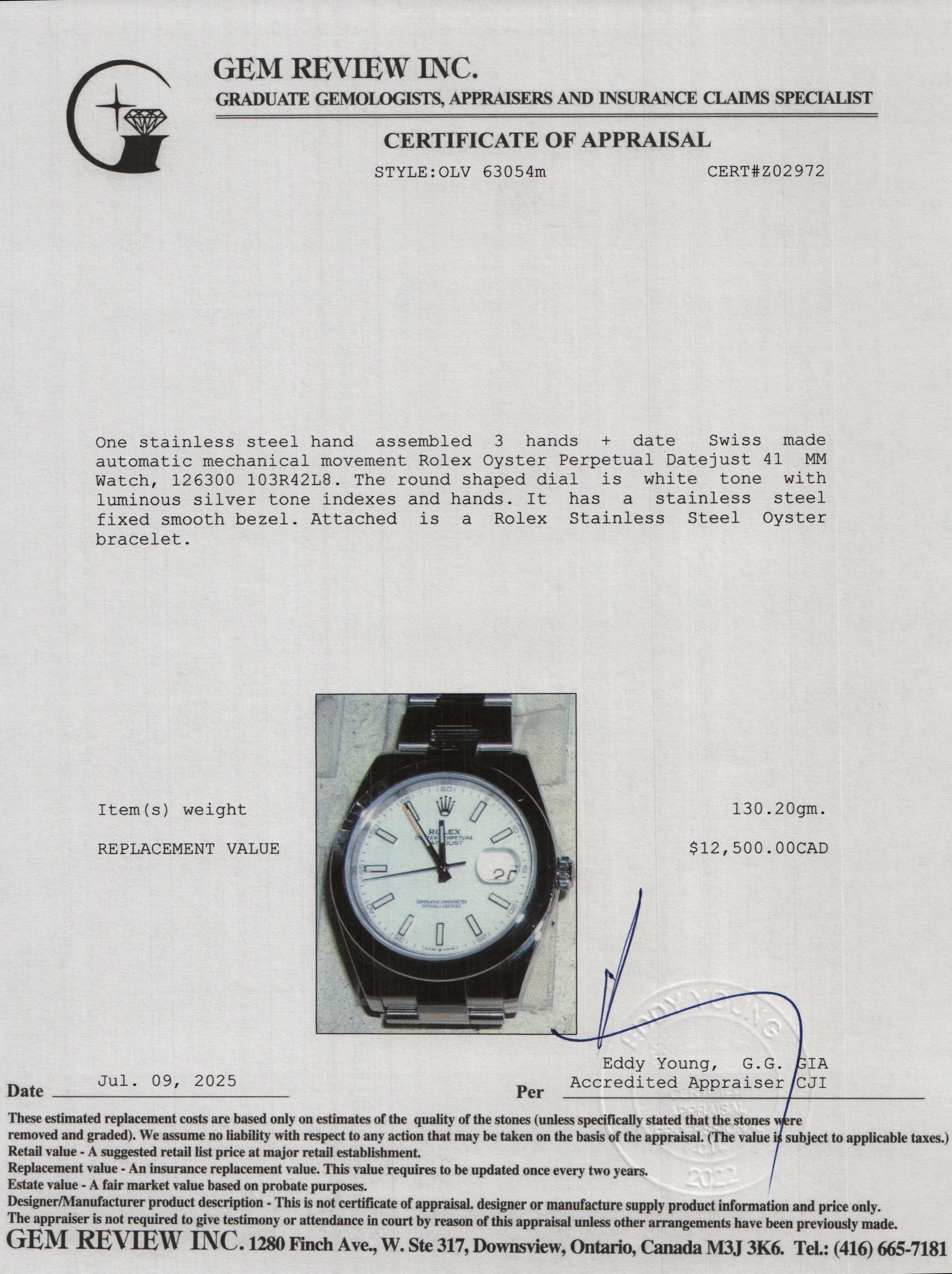 Rolex 2023 Stainless Steel Oyster Perpetual White Dial Datejust 41 MM Watch 126300 w/ Box & Papers - Image 6