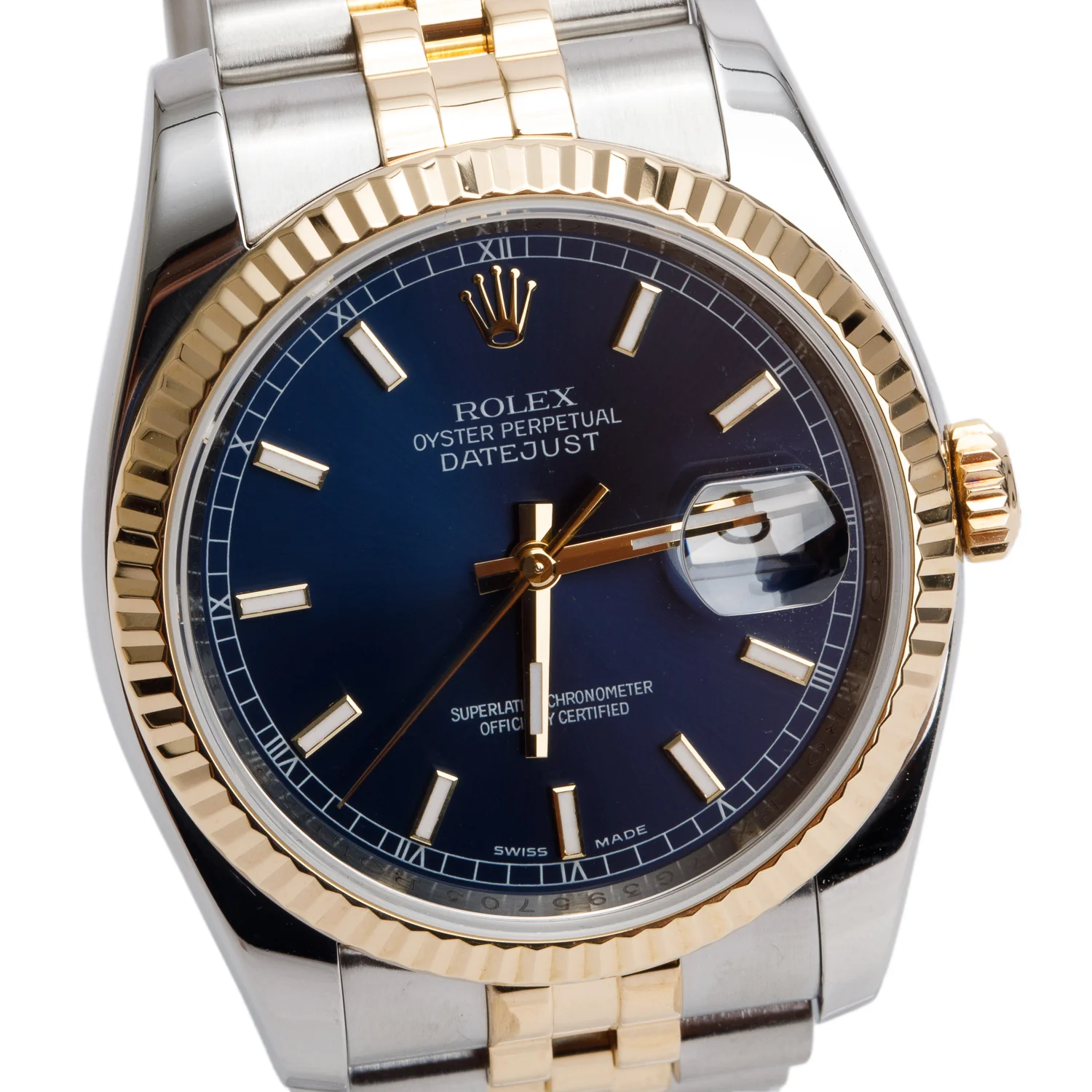 Rolex Stainless Steel & 18k Yellow Gold Blue Roulette Dial Datejust 36 MM Watch 116233 w/ Box - Image 2