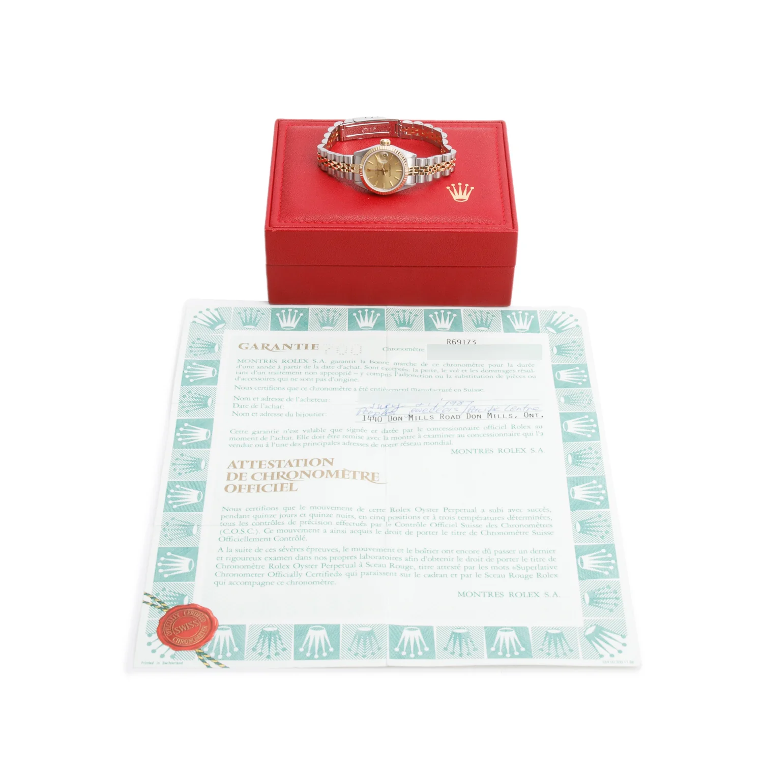 Rolex Stainless Steel & 18k Yellow Gold Date 26 MM Watch Gold Dial R69173 w/ Box & Papers - Image 2