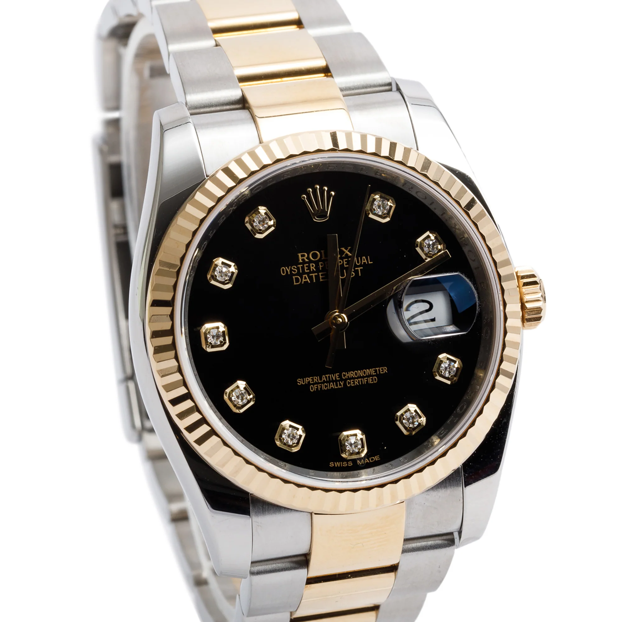 Rolex Stainless Steel & 18k Yellow Gold Datejust 36 MM Watch Black Diamond Dial 116233 w/ Box & Papers - Image 2