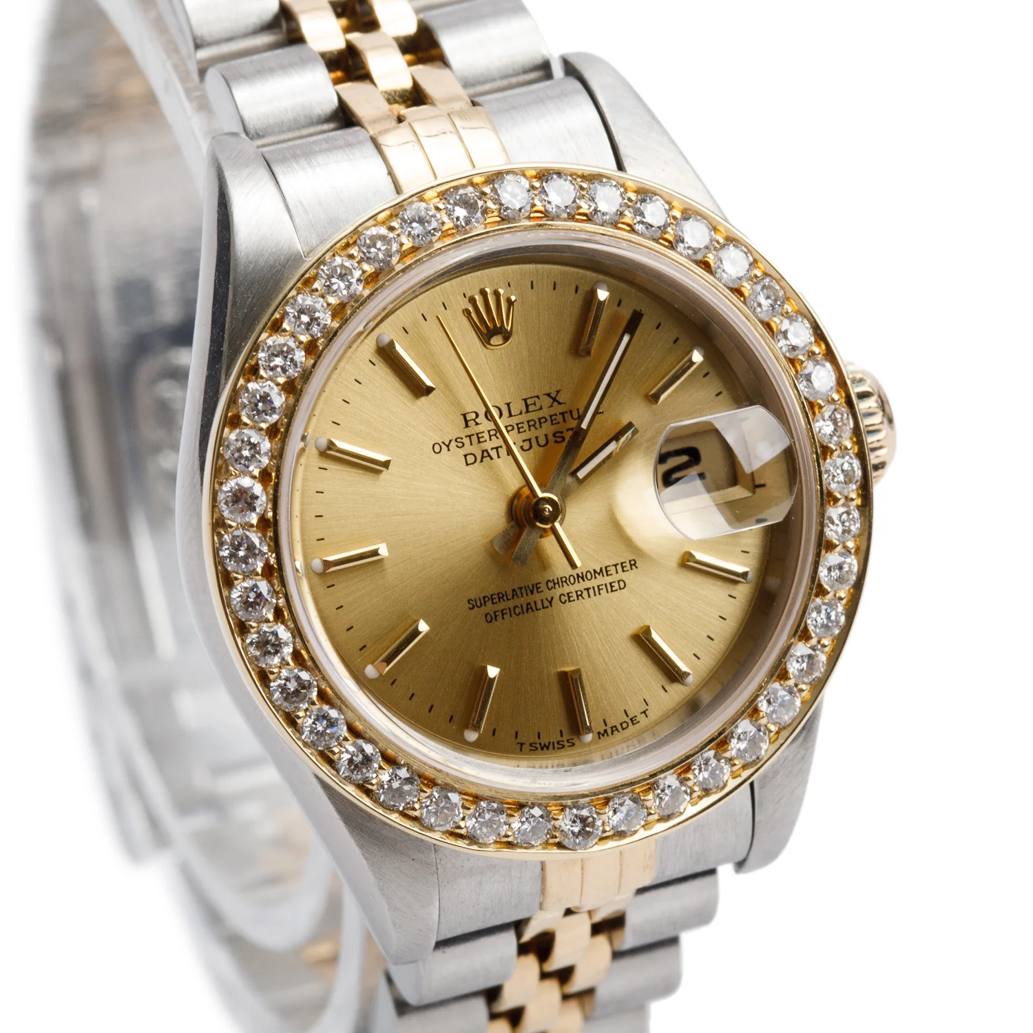 Rolex Stainless Steel & 18k Yellow Gold Diamond Bezel Datejust 26 MM Watch 69173 w/ Box & Papers - Image 3