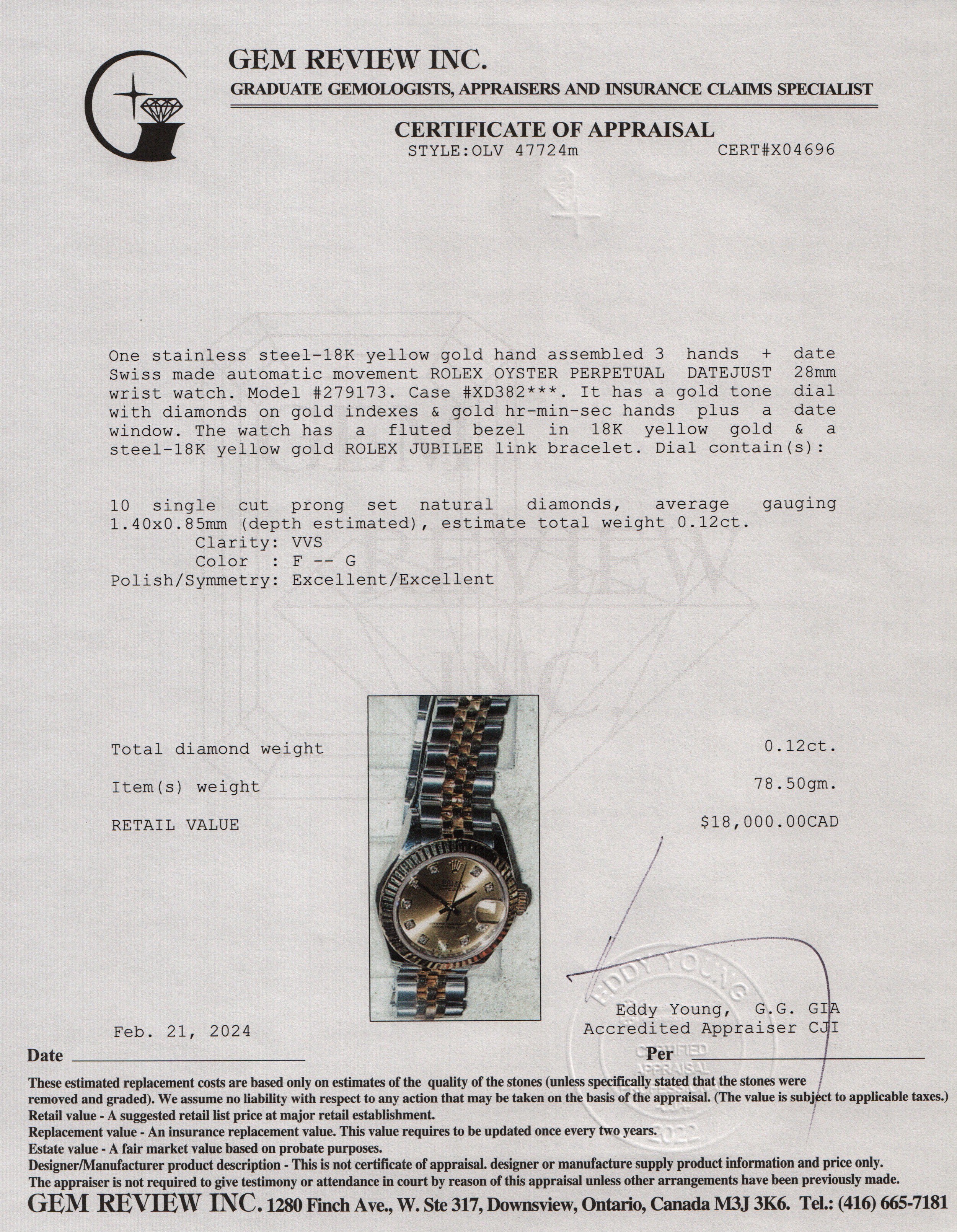 Rolex Stainless Steel & 18k Yellow Gold Lady-Datejust Diamond Dial 28 MM Watch w/ Box & Papers - Image 7