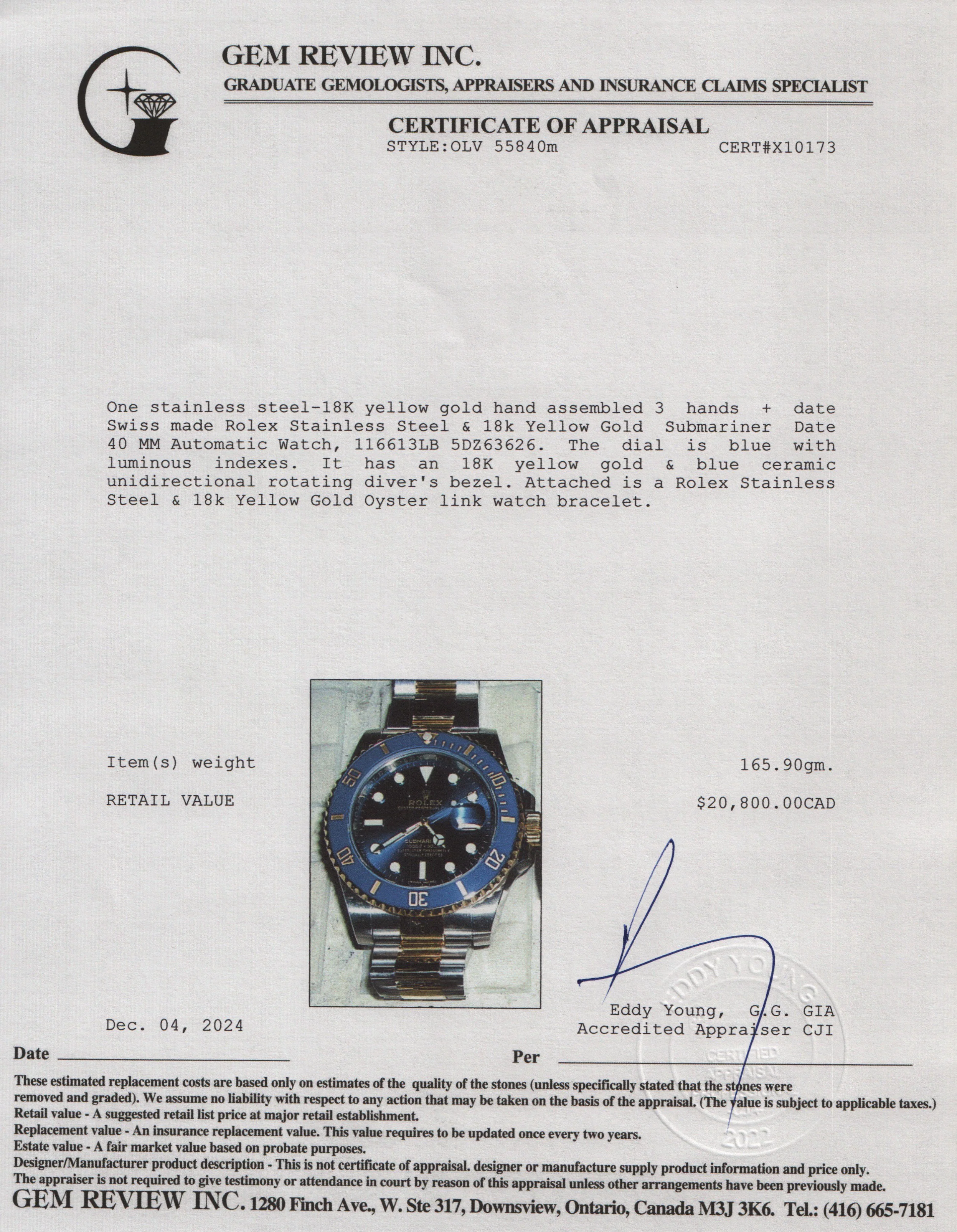 Rolex Stainless Steel & 18k Yellow Gold Submariner Date 40 MM Automatic Watch 116613LB w/ Box & Papers - Image 6