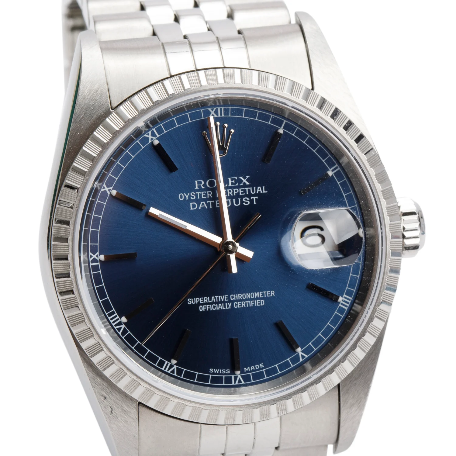 Rolex Stainless Steel Datejust 36 MM Automatic Watch Blue Dial 16220 w/ Box & Papers - Image 3