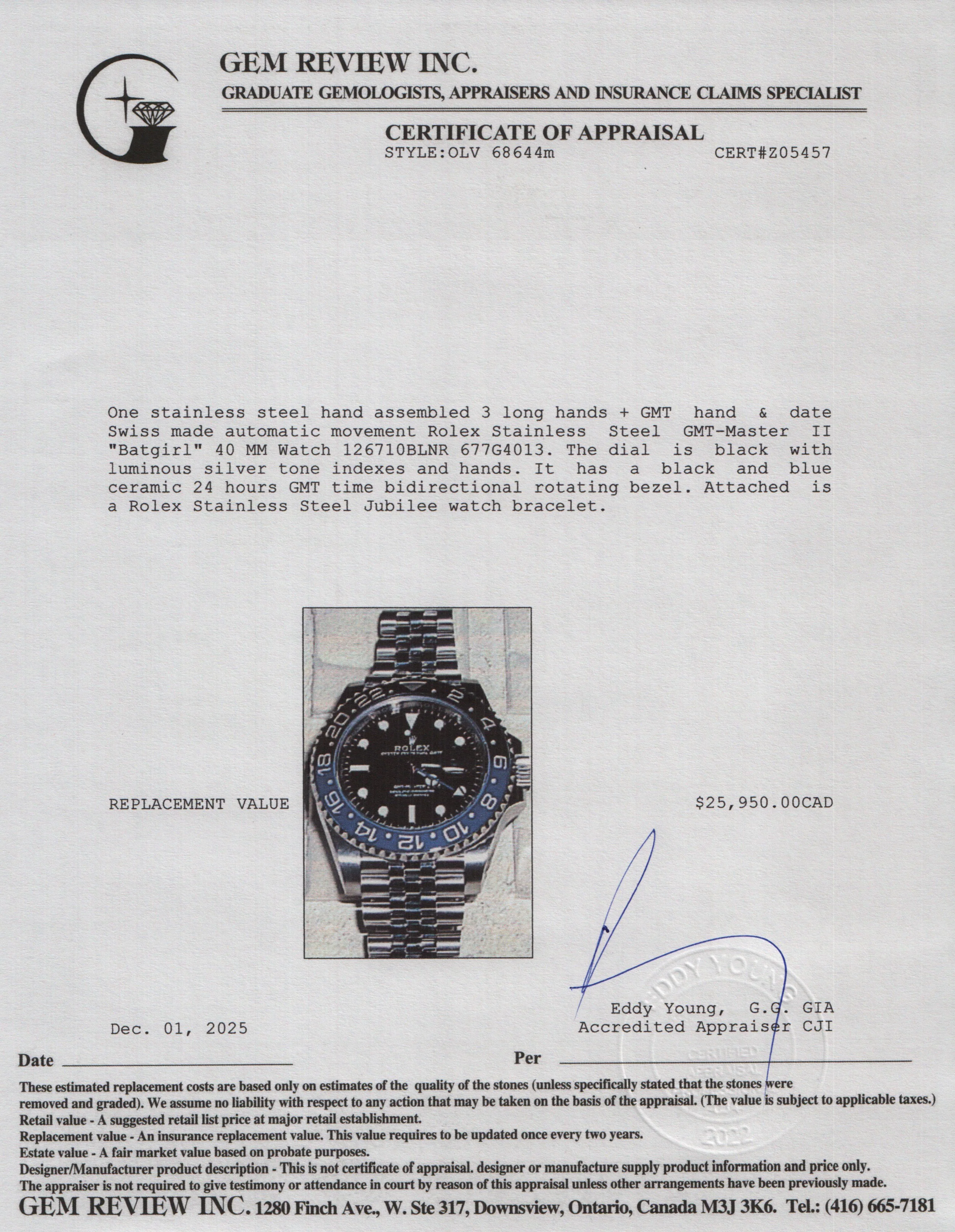 Rolex Stainless Steel GMT-Master II "Batgirl" 40 MM Watch 126710BLNR w/ Box & Papers - Image 6