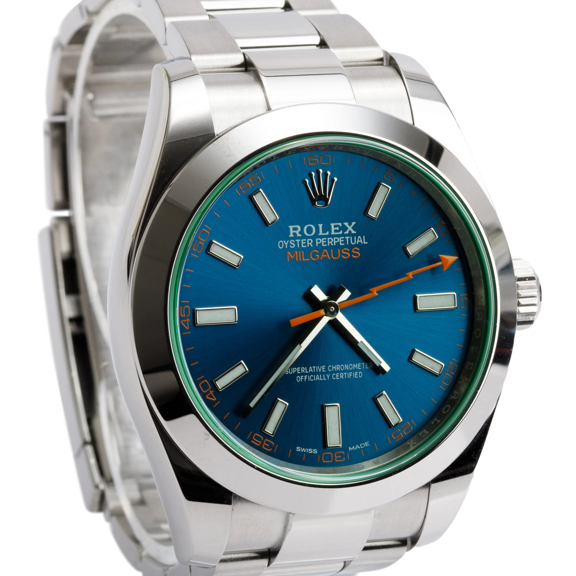 Rolex Stainless Steel Milgauss Blue Dial Green Crystal 40 MM Watch 116400GV w/ Box & Papers - Image 2