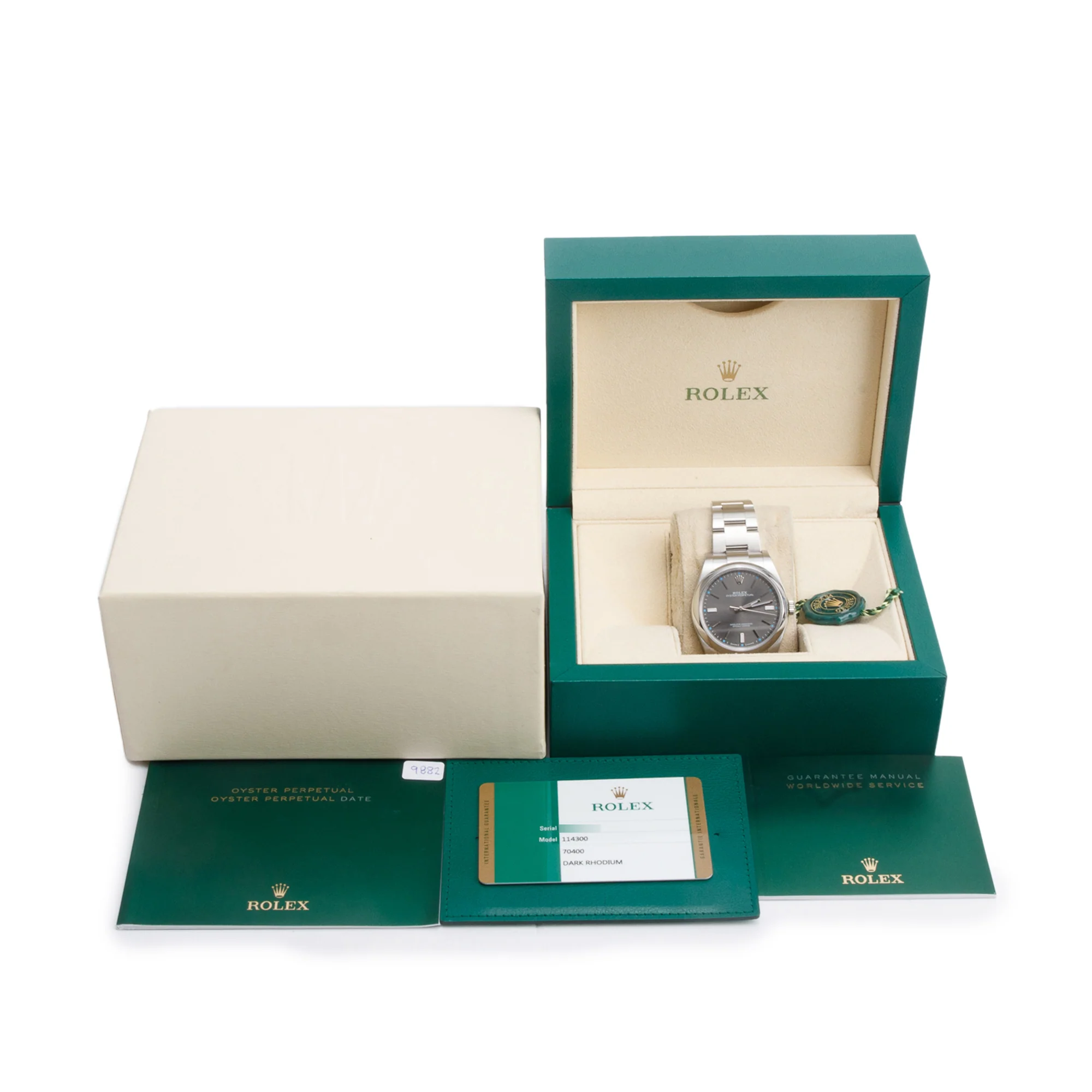 Rolex Stainless Steel Oyster Perpetual 39 MM Watch Grey Rhodium Dial 114300 w/ Box & Papers - Image 2