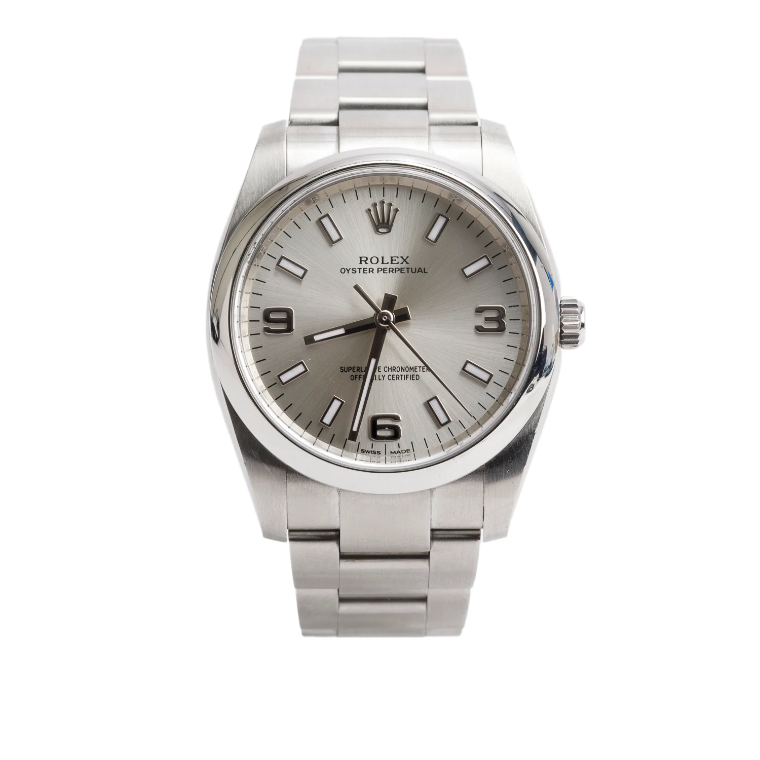 Rolex Stainless Steel Oyster Perpetual Air King 34 MM Automatic Watch Silver Dial 114200