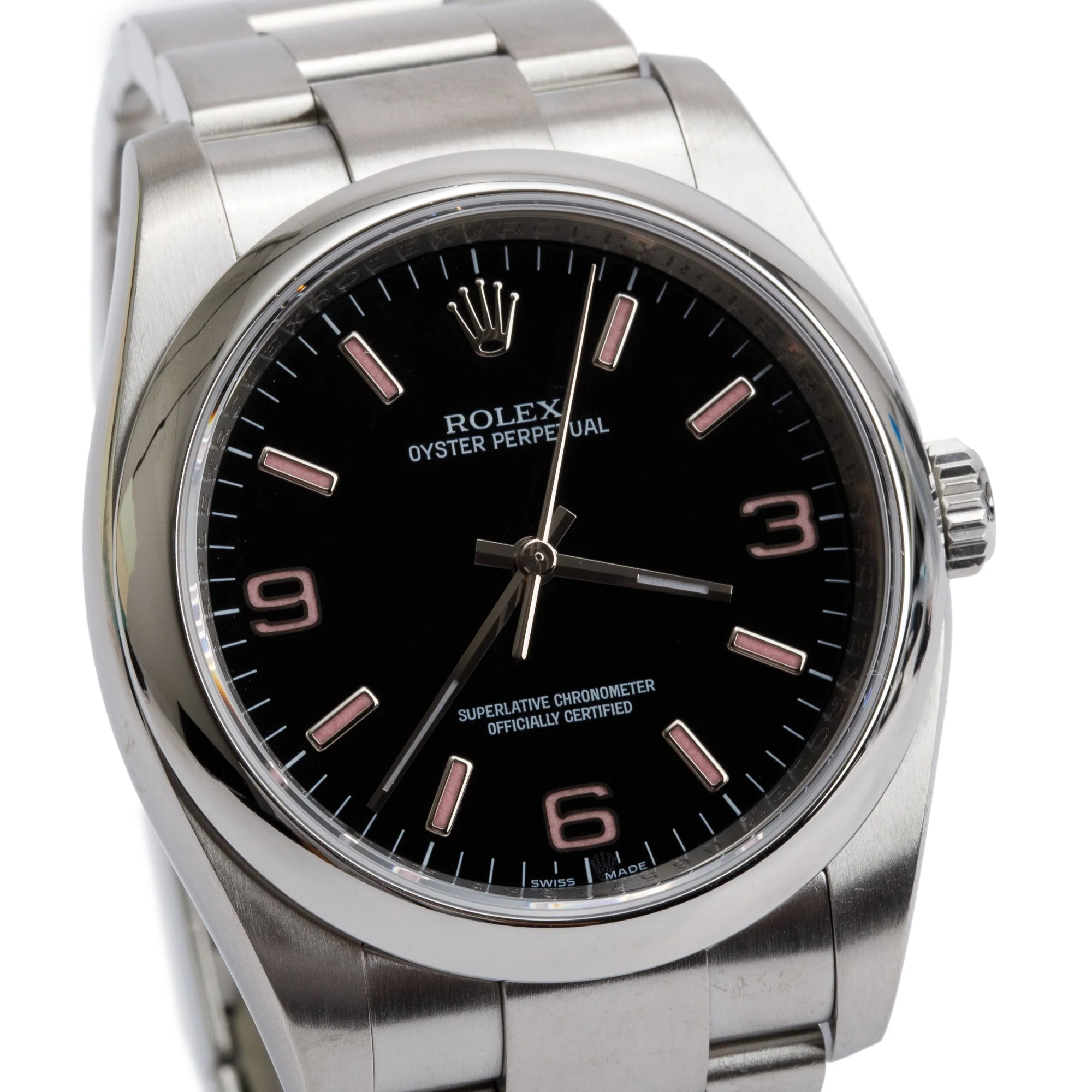 Rolex Stainless Steel Oyster Perpetual Black Dial Pink Index Markers Datejust 36MM Watch 116000 w/ Box & Papers - Image 3
