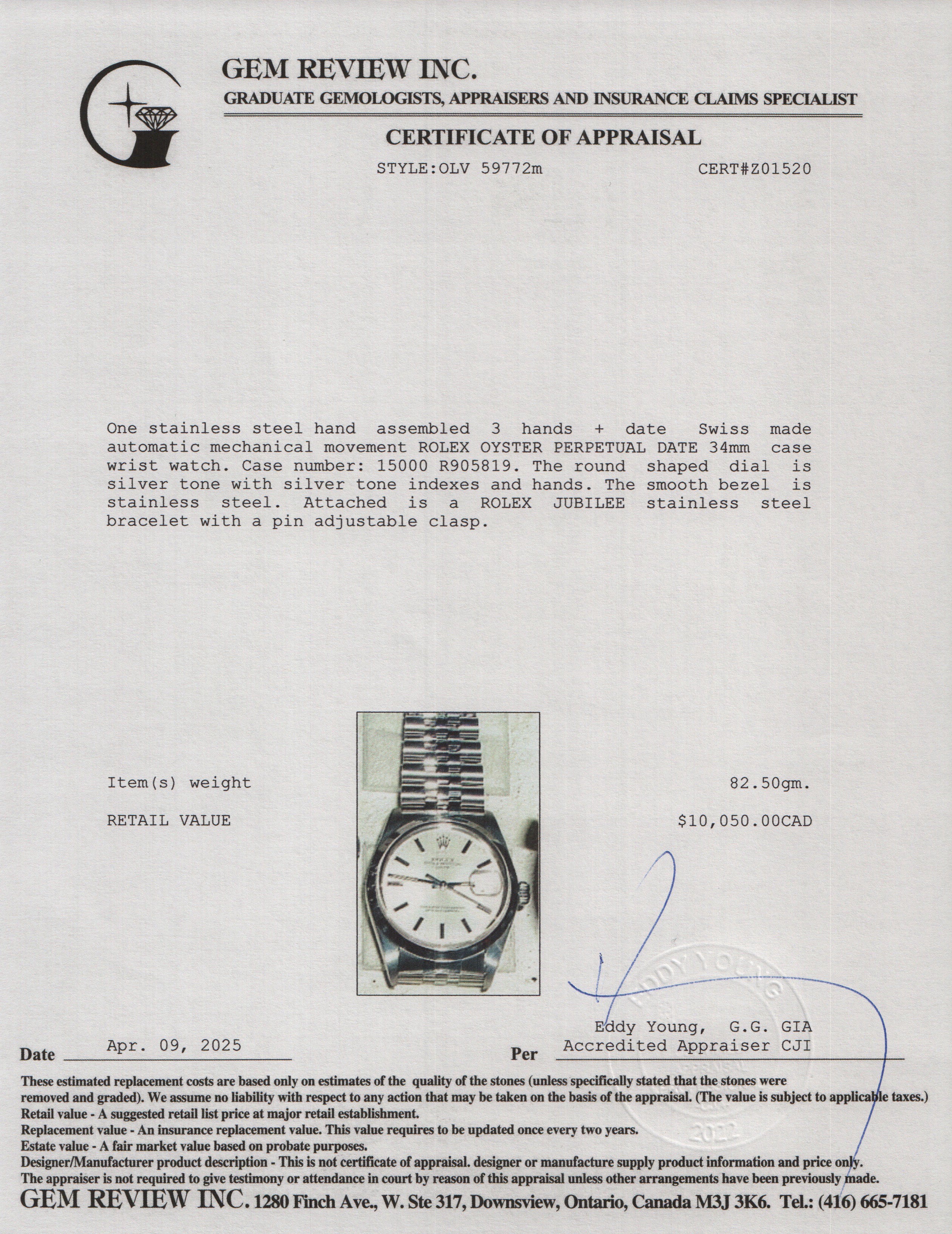 Rolex Stainless Steel Oyster Perpetual Date 34 MM Watch Silver Dial 15000 w/ Box - Image 6