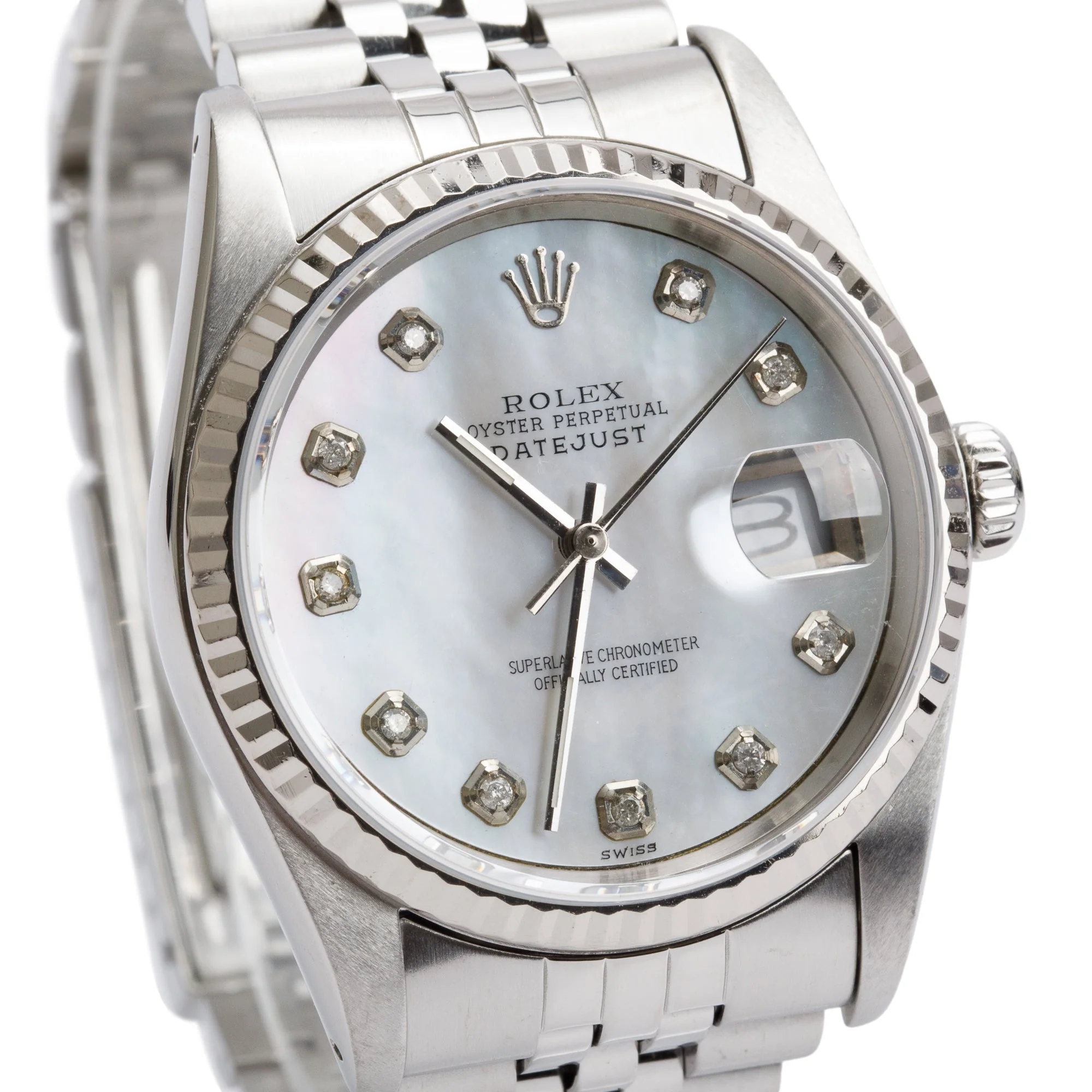 Rolex Stainless Steel Oyster Perpetual Datejust 36 MM Watch Mother of Pearl Diamond Dial 16234 - Image 2
