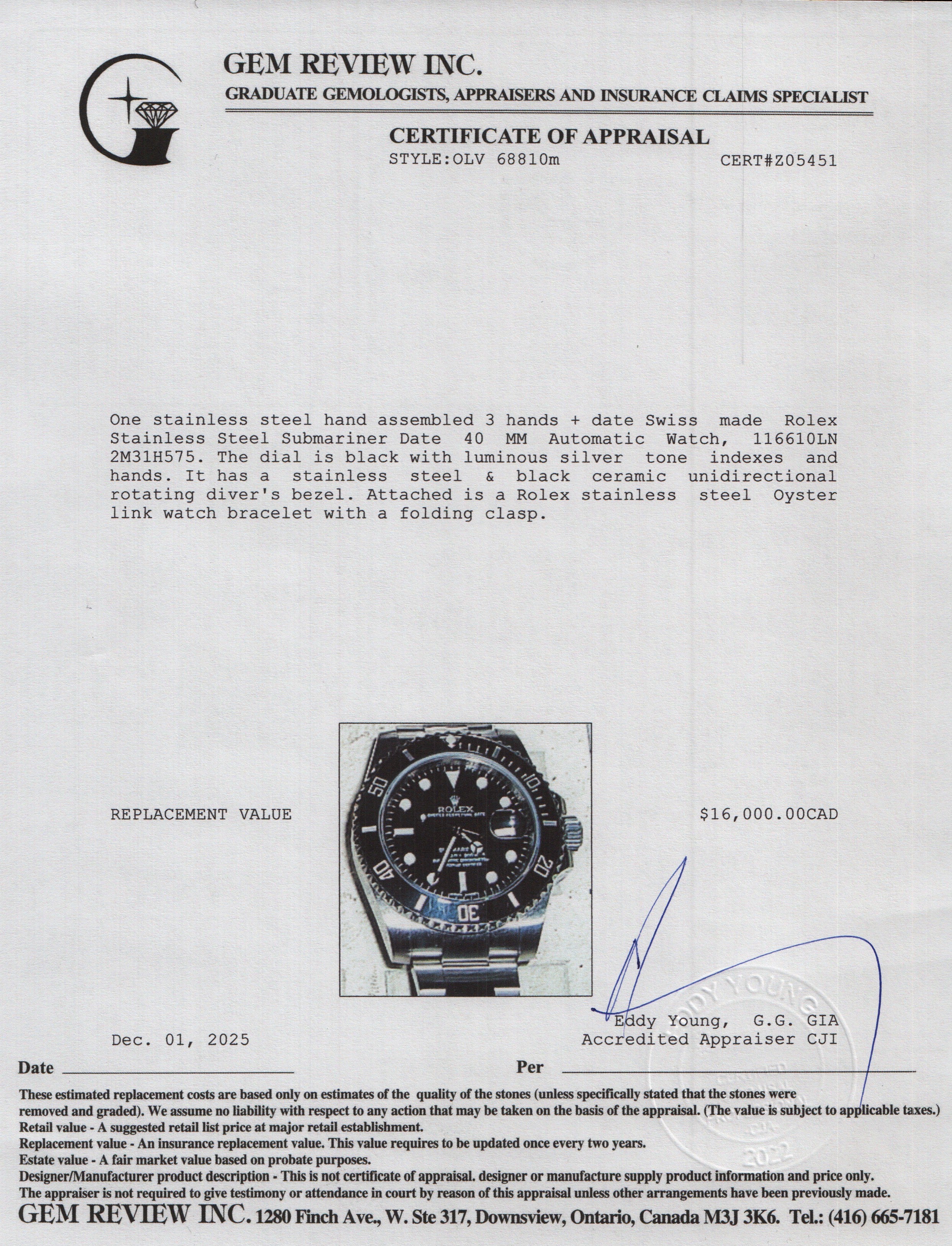 Rolex Stainless Steel Submariner Date 40 MM Automatic Watch Black Dial 116610LN w/ Box & Papers - Image 6