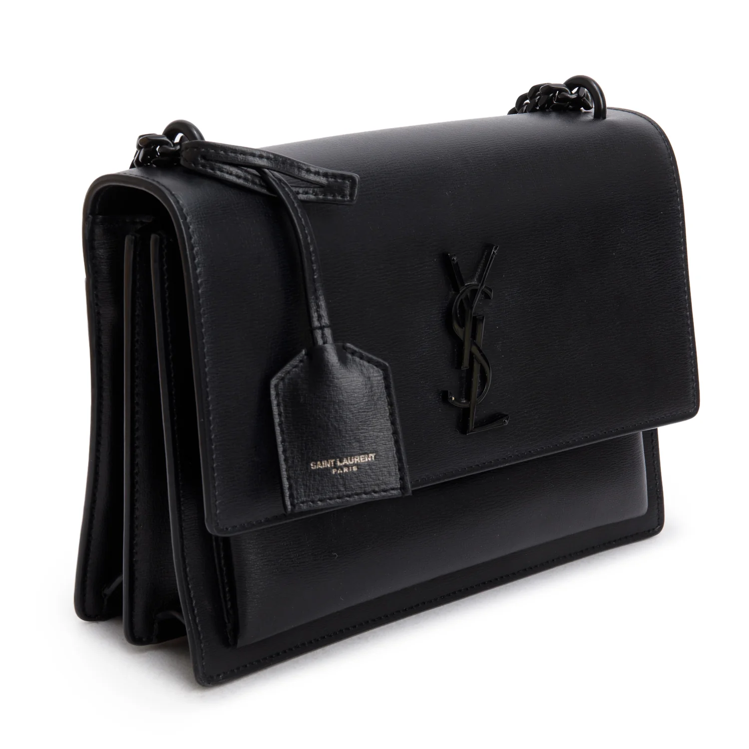 Saint Lauren Black Calfskin Monochrome Medium Sunset Shoulder Bag - Image 4