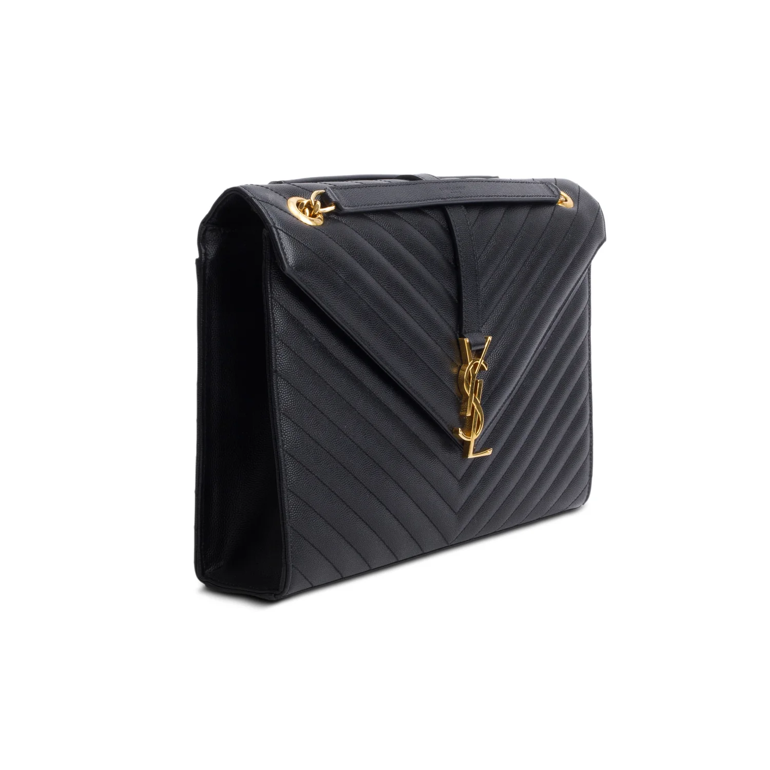 Saint Lauren Black Grain de Poudre Matelasse Large Monogram Envelope Bag w/ Box - Image 5