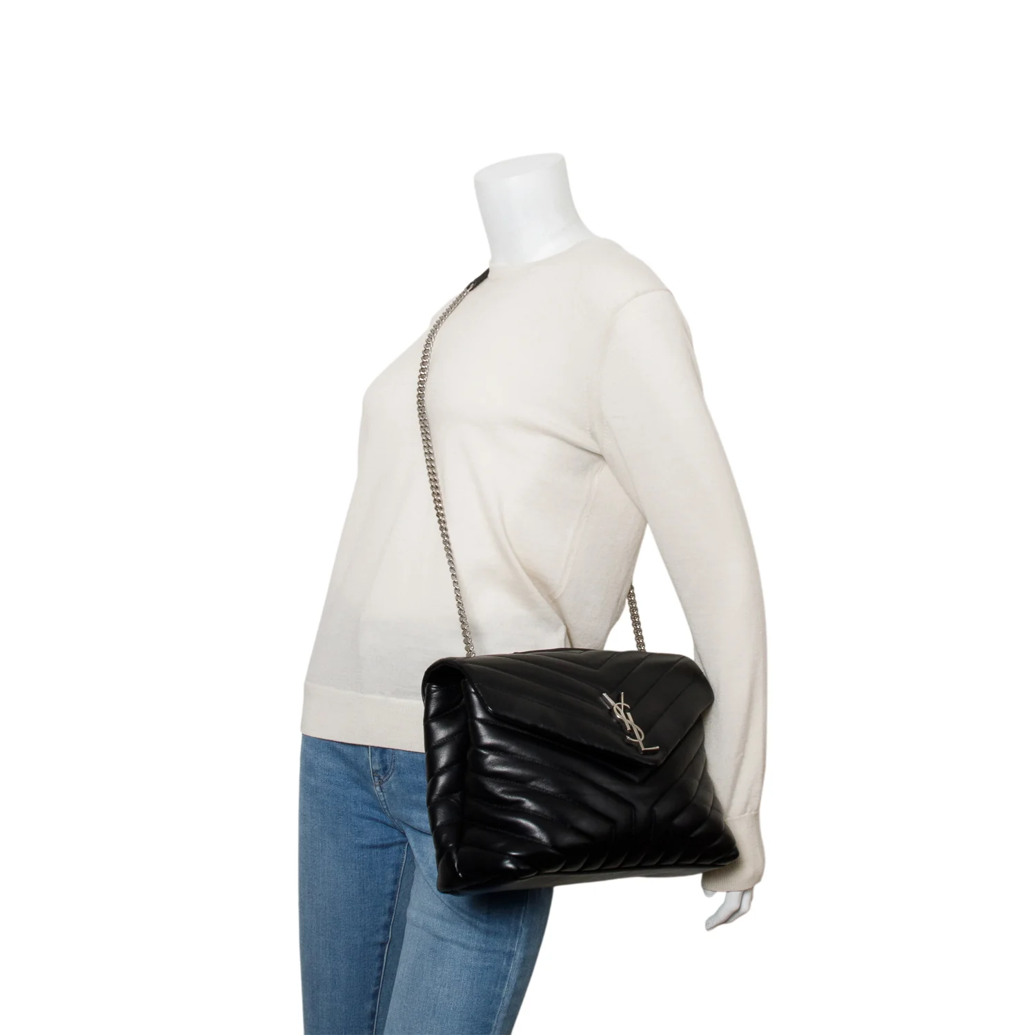 Saint Lauren Black Quilted Leather Medium Loulou Shoulder Bag - Image 2