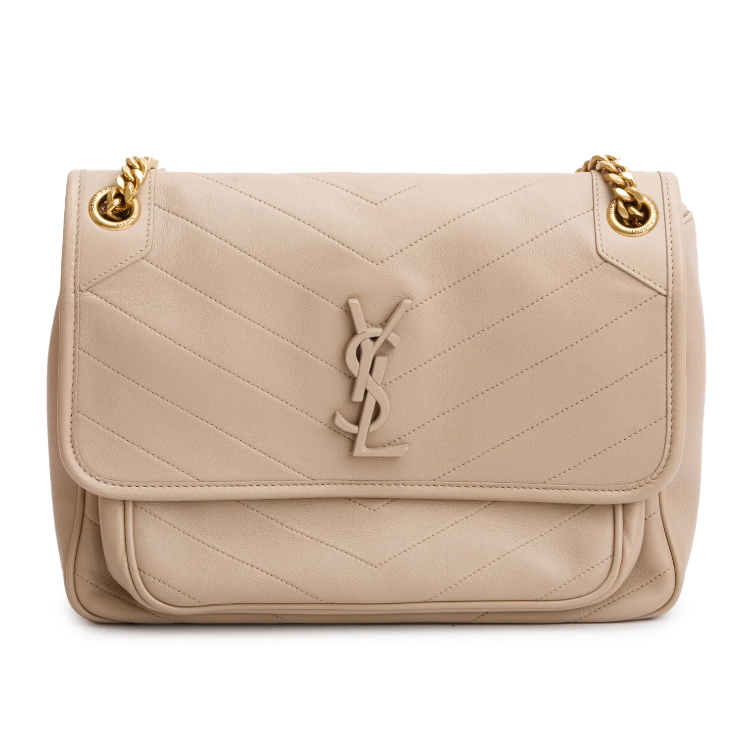 Saint Laurent 2020 Beige Lambskin Matelasse Monogram Medium Niki Chain Satchel w/ Box - Image 4