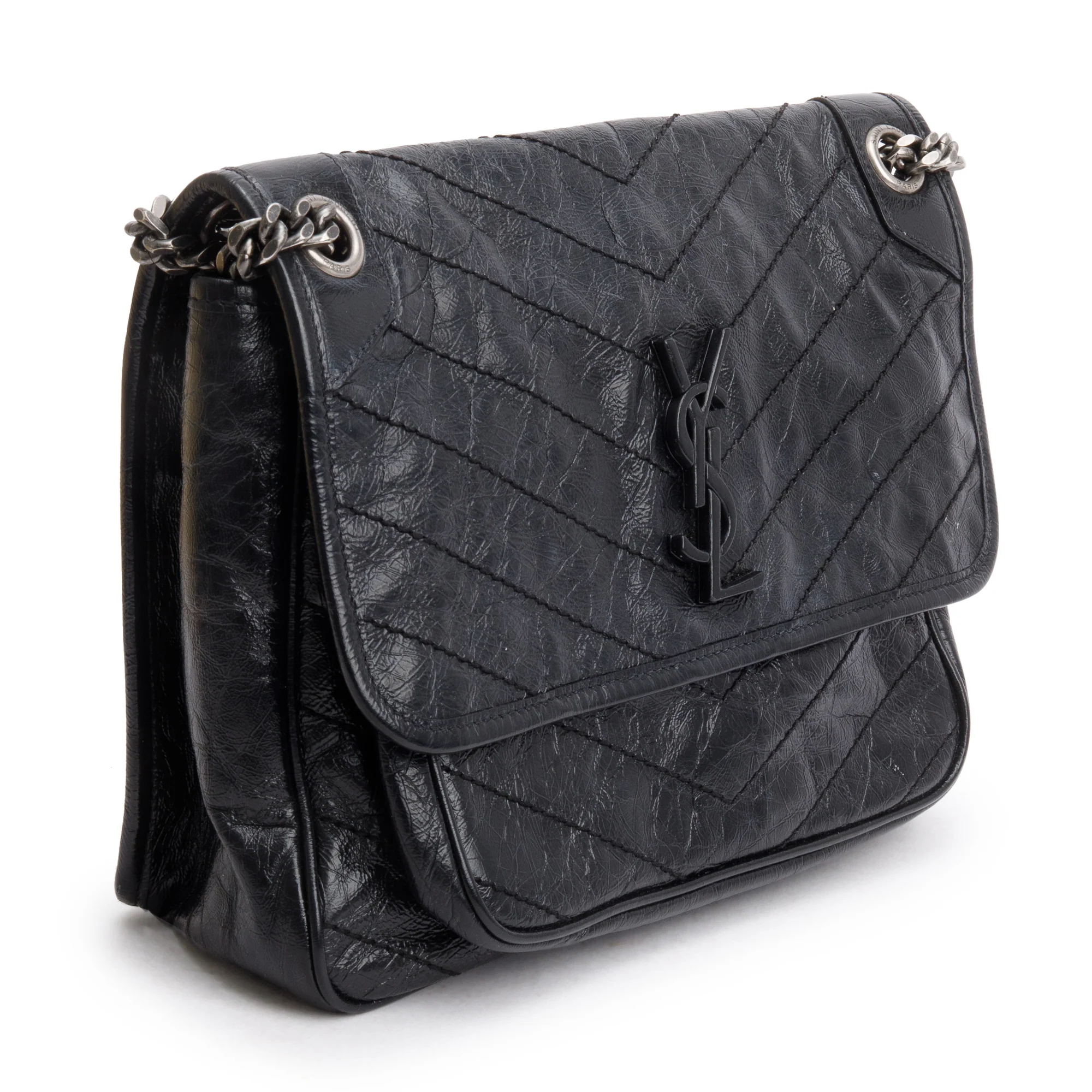 Saint Laurent 2020 Black Crinkled Calfskin Leather Medium Niki Shoulder Bag - Image 4