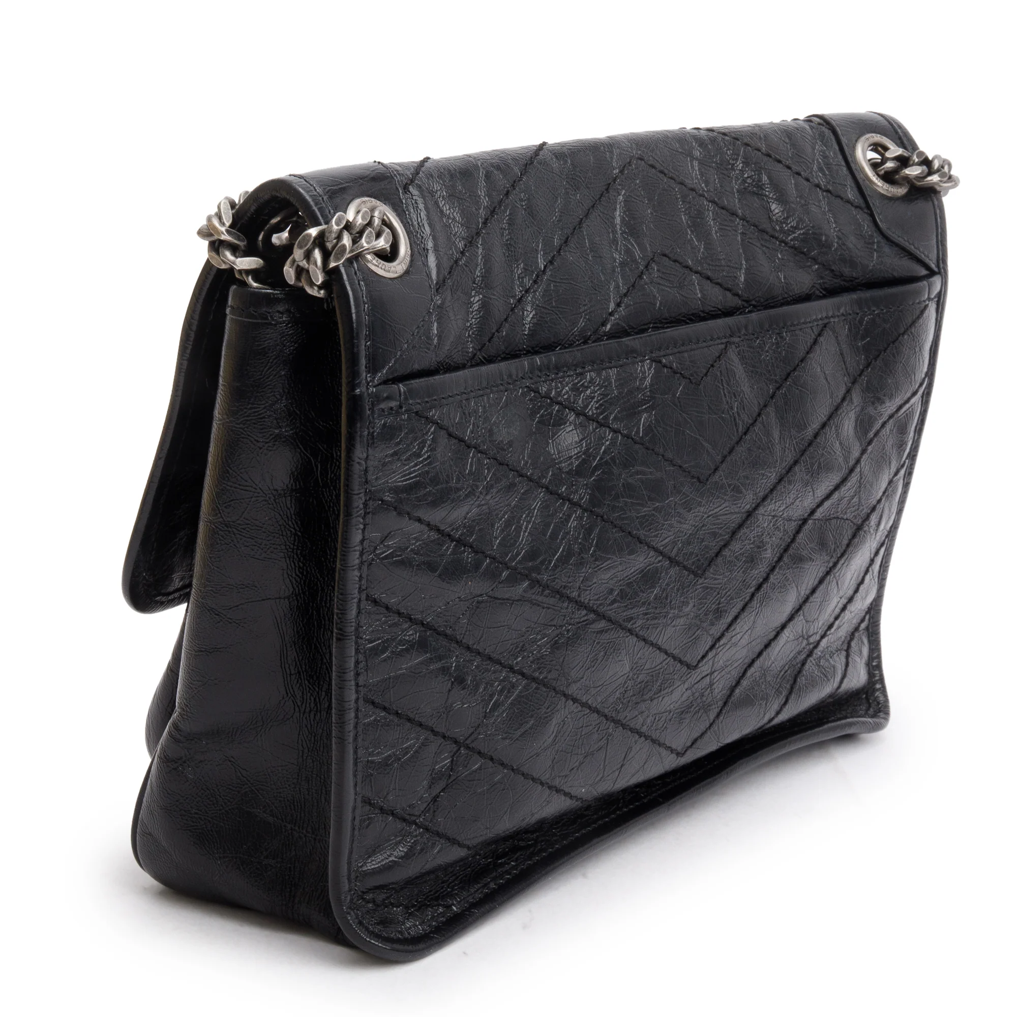 Saint Laurent 2020 Black Crinkled Calfskin Leather Medium Niki Shoulder Bag - Image 6