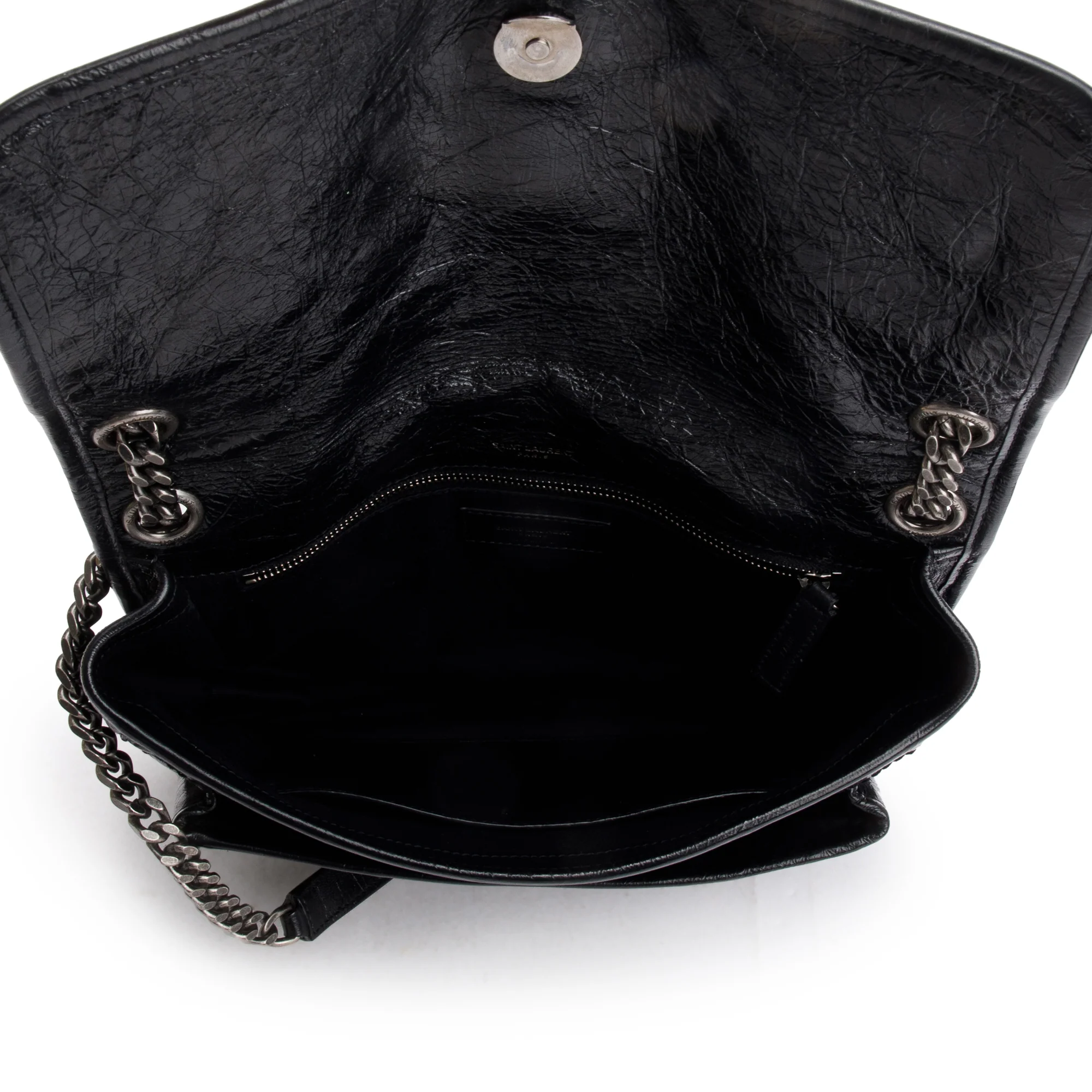 Saint Laurent 2020 Black Crinkled Calfskin Leather Medium Niki Shoulder Bag - Image 8
